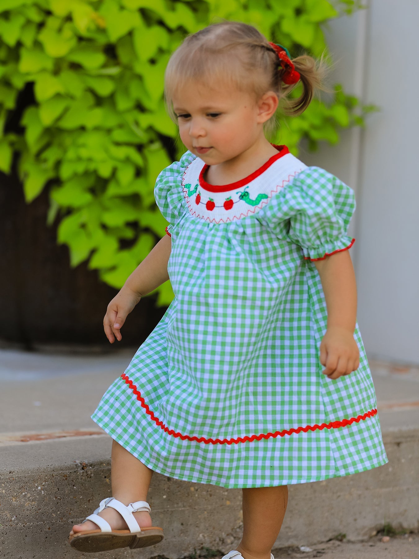 Back To School Girls Green Plaid Smocking Dress - Bexa Boutique