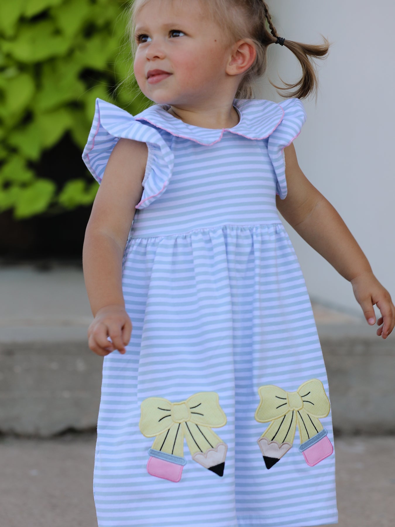 Back To School Girls Stripe Pencil Applique Bow Dress - Bexa Boutique