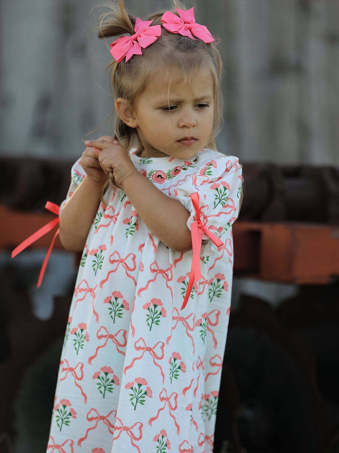 Spring Floral Smocking Embroidery Bow Girls Dress - Bexa Boutique