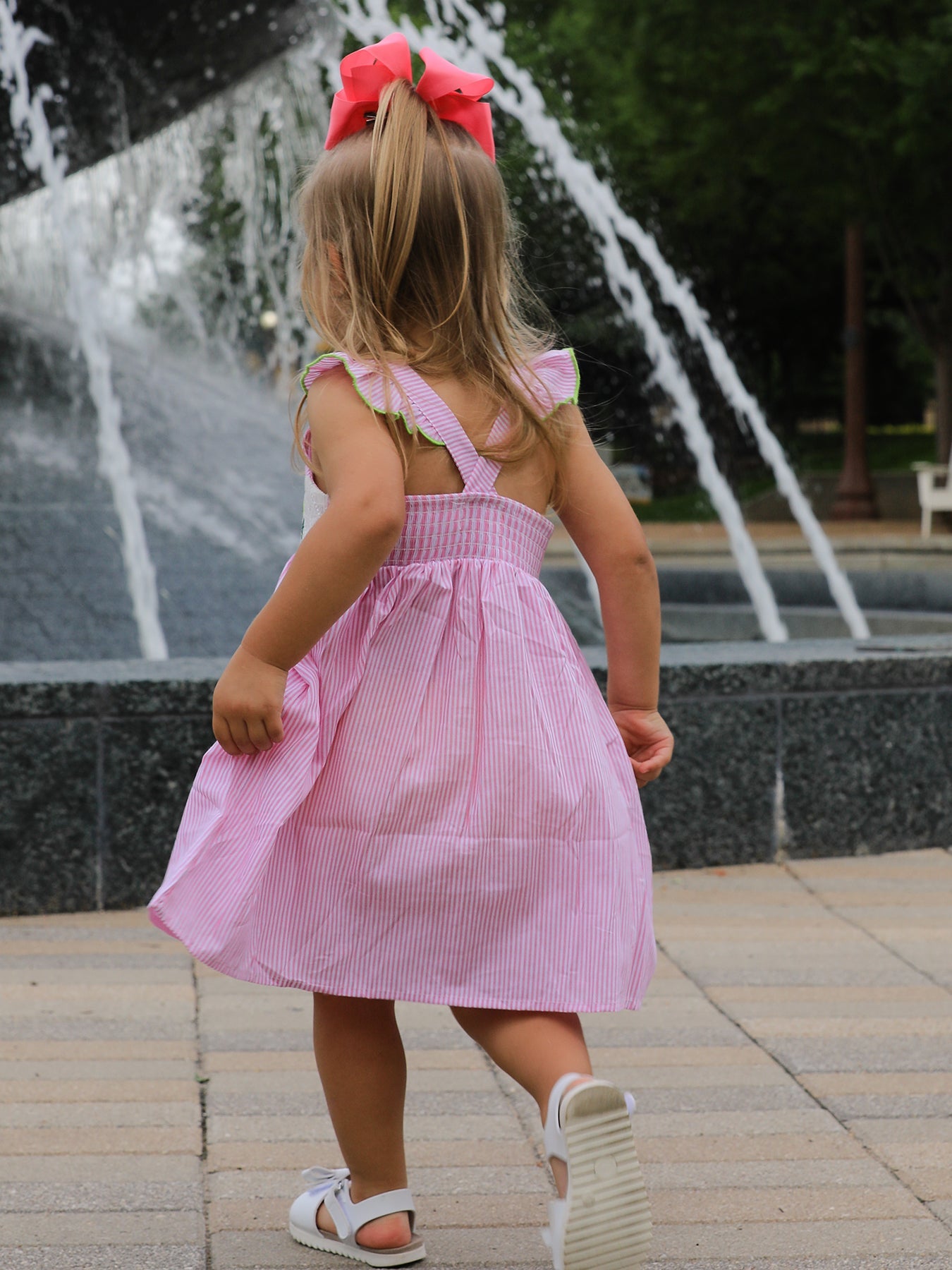 Turtle Girls Dress Pink Stripe Ruffle Strap - Bexa Boutique