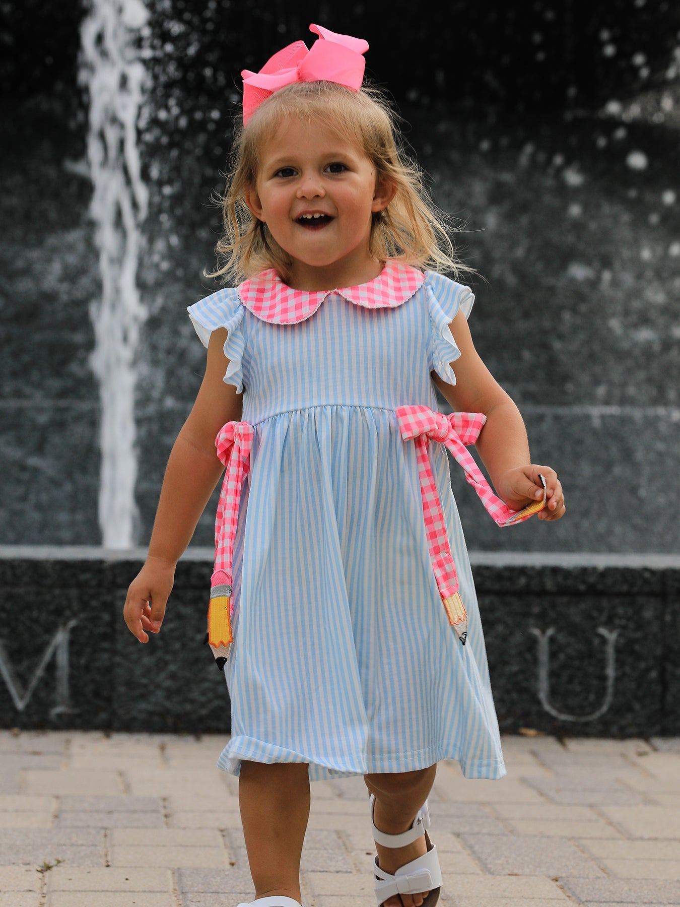 Back To School Girls Striped lapels Bow Dress - Bexa Boutique