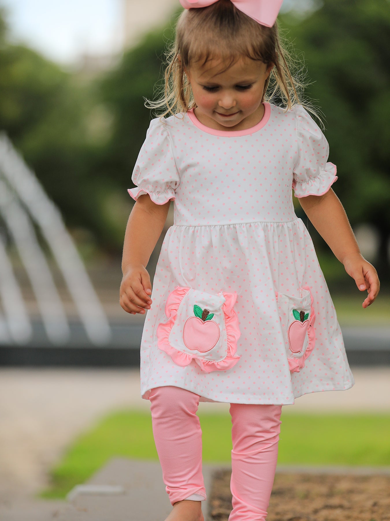 Back To School Girls' Apple Applique Set with Pockets - Bexa Boutique