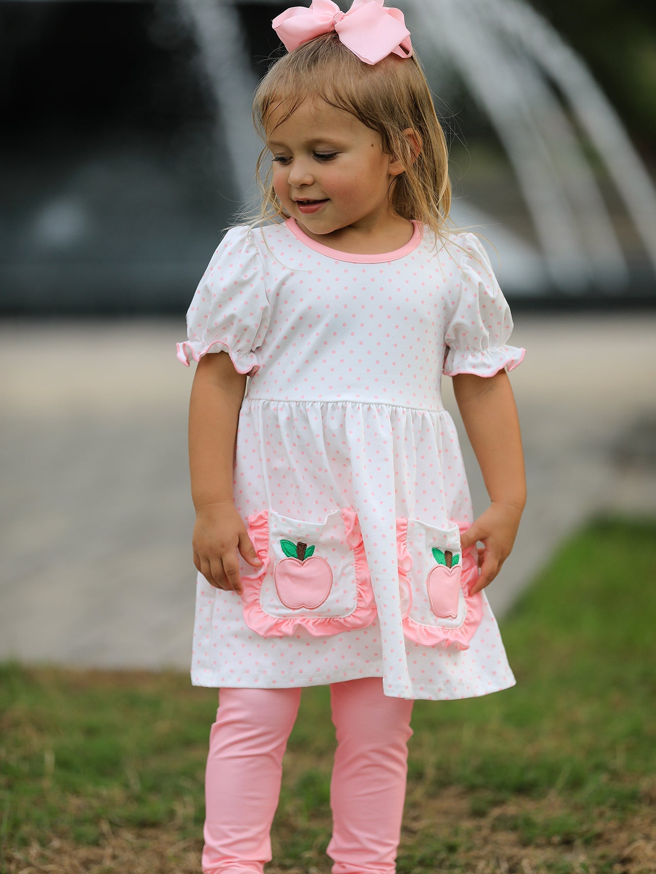 Back To School Girls' Apple Applique Set with Pockets - Bexa Boutique