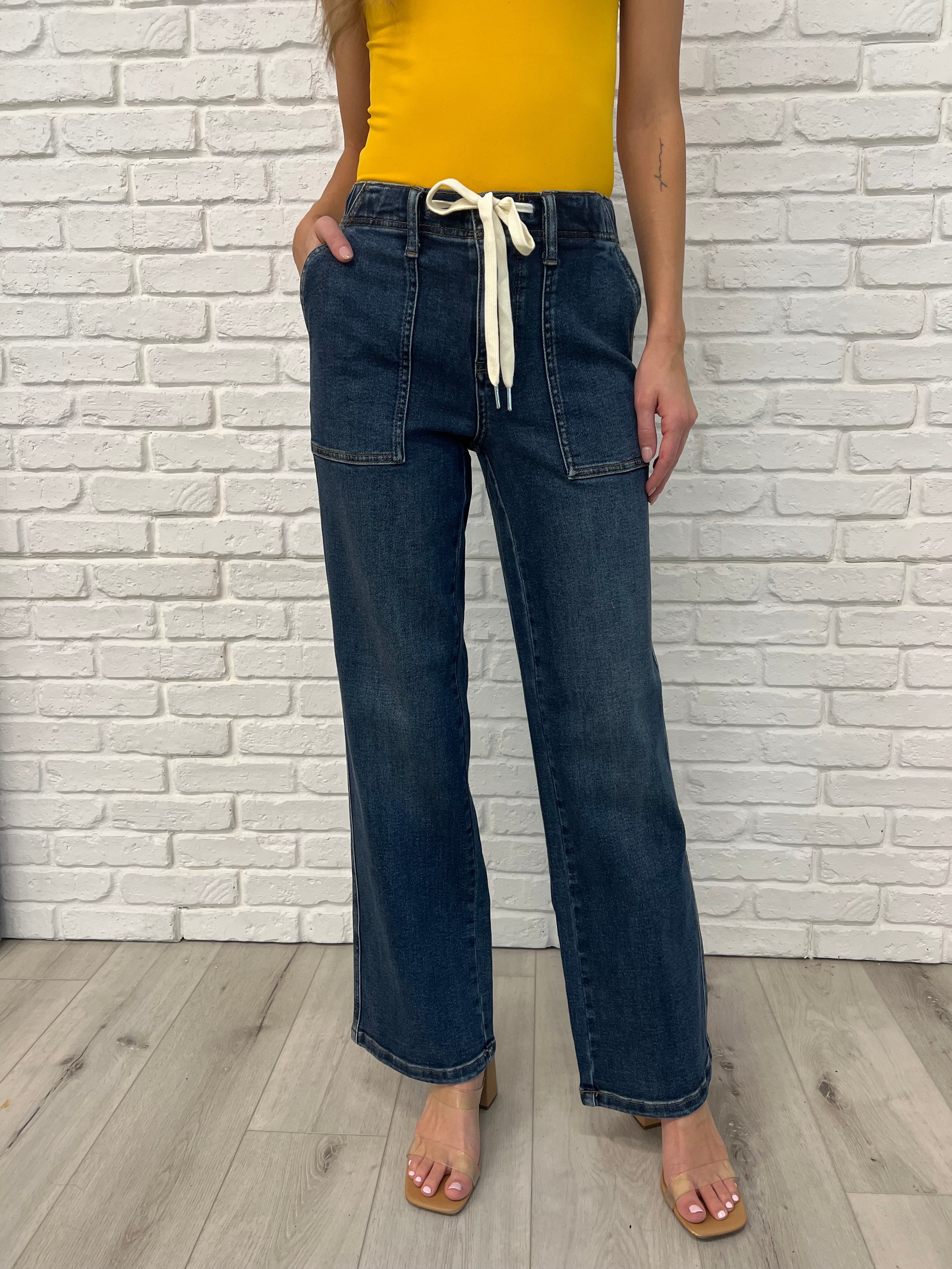 Melanie High Rise Drawstring Wide Leg Jeans - Bexa Boutique