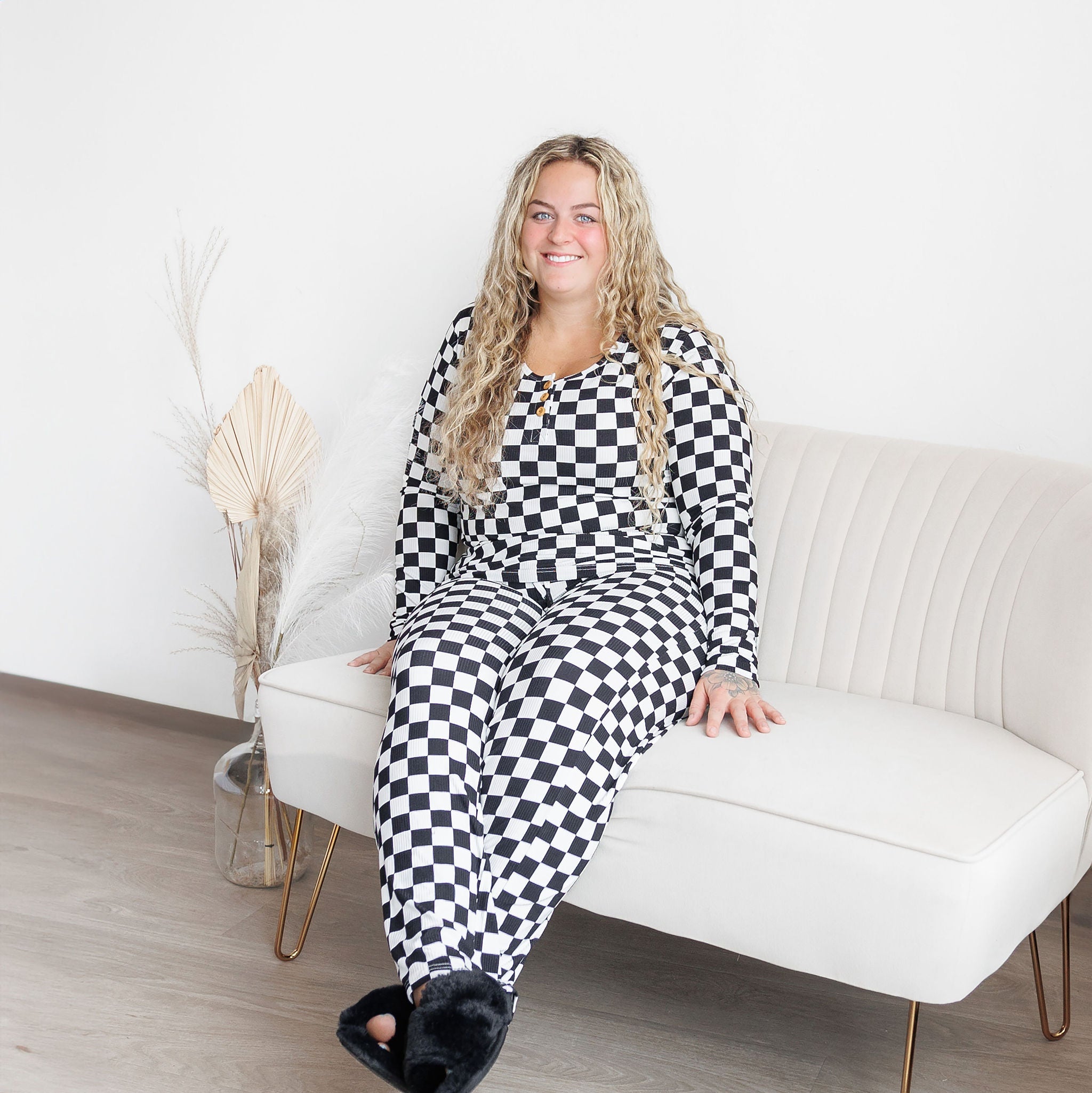 WOMEN'S PAJAMA SET- B+W Check Ribbed - Bexa Boutique
