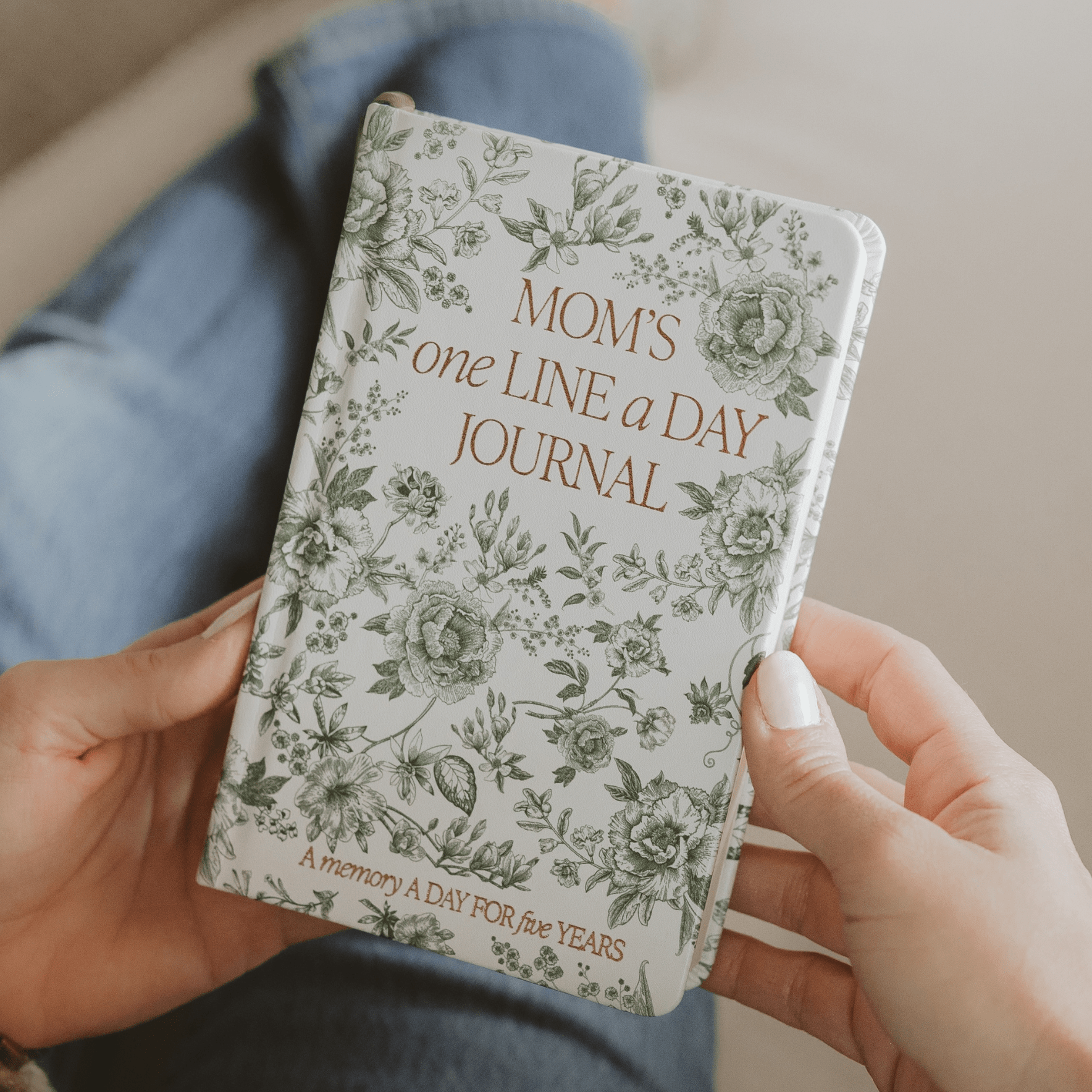 Mom's One Line A Day Green Delft Leather Journal - Bexa Boutique