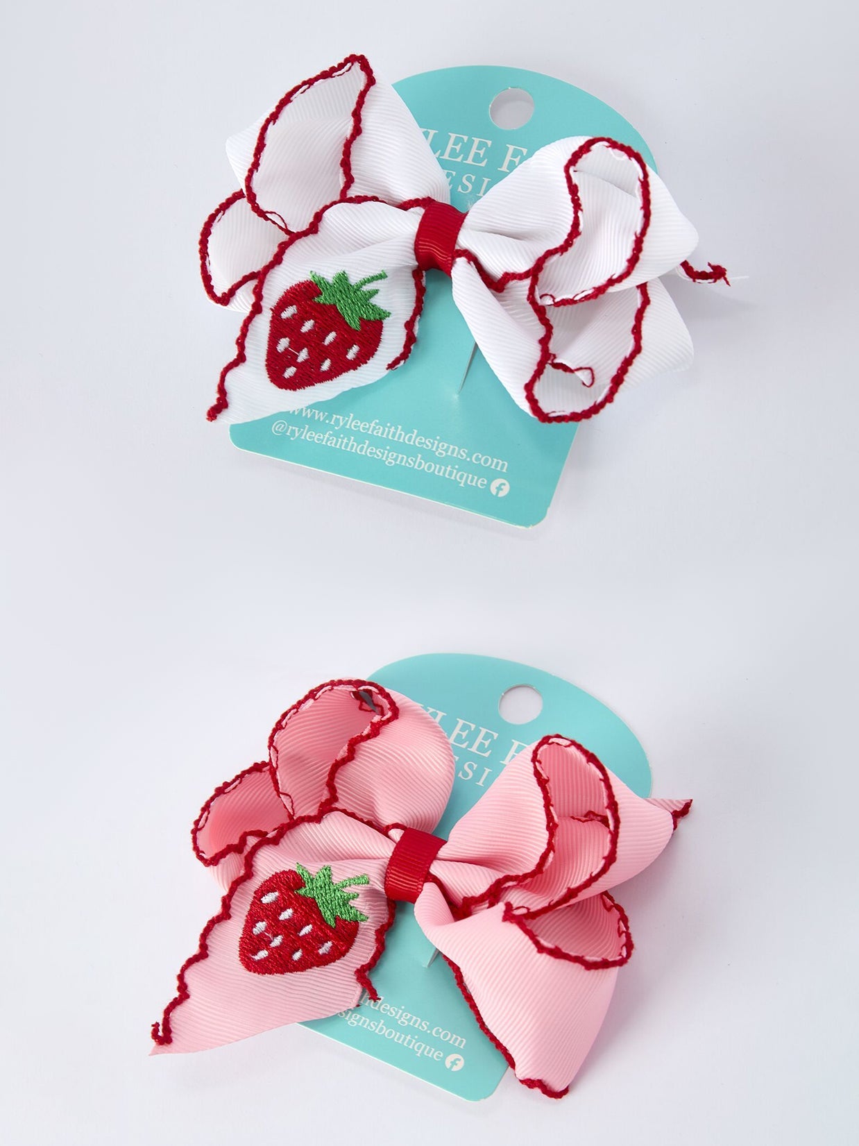 Strawberry Embroidered Girls Hairpin 4 Inches - White - Bexa Boutique