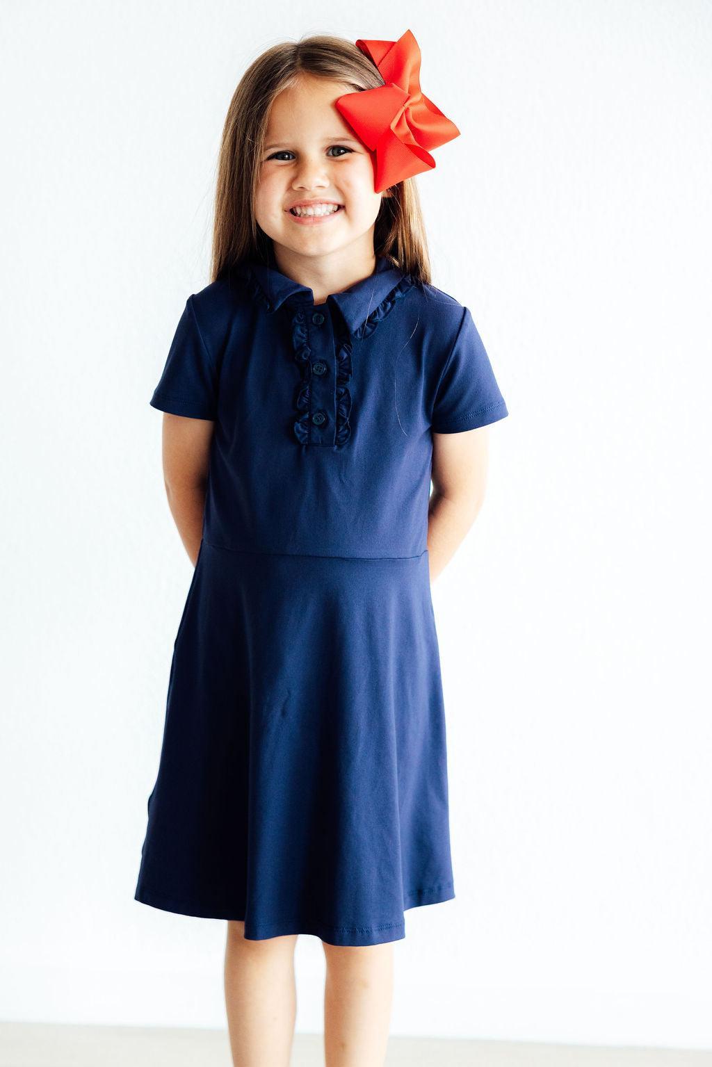 Navy S/S Polo Dress - Bexa Boutique
