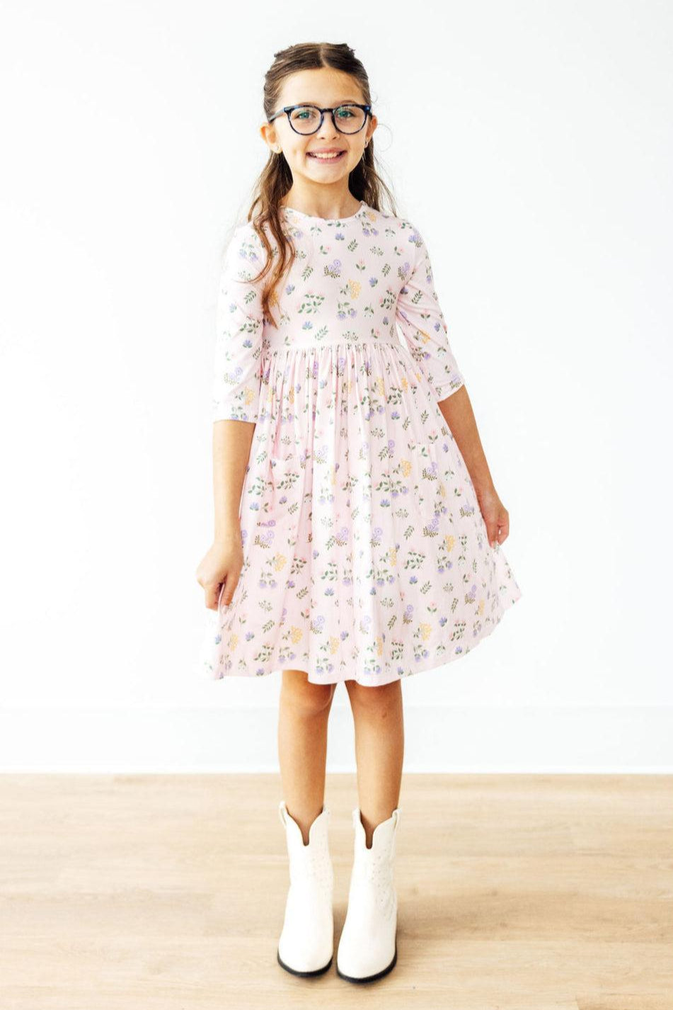 Pastel Petals 3/4 Sleeve Pocket Twirl Dress - Bexa Boutique