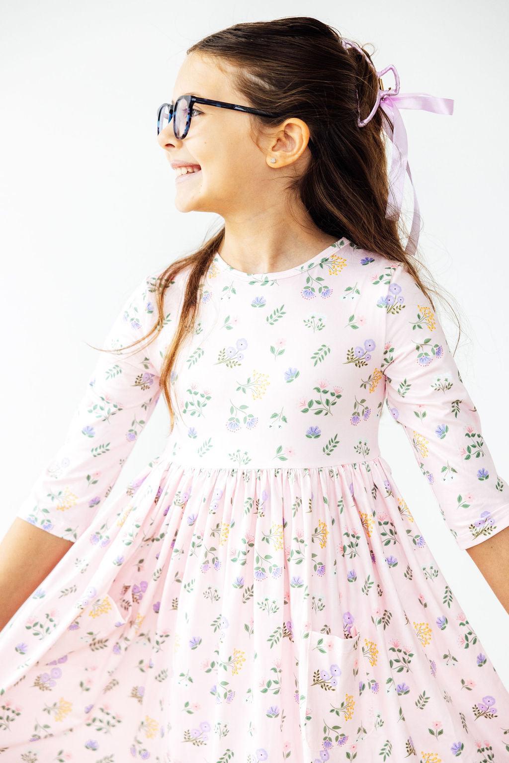 Pastel Petals 3/4 Sleeve Pocket Twirl Dress - Bexa Boutique