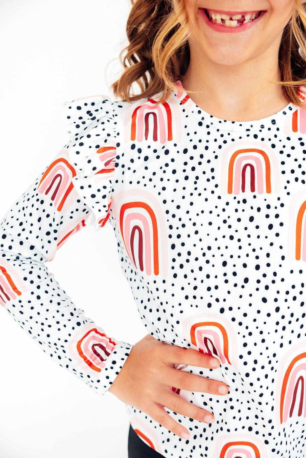 Peach Rainbow L/S Ruffle Tee - Bexa Boutique