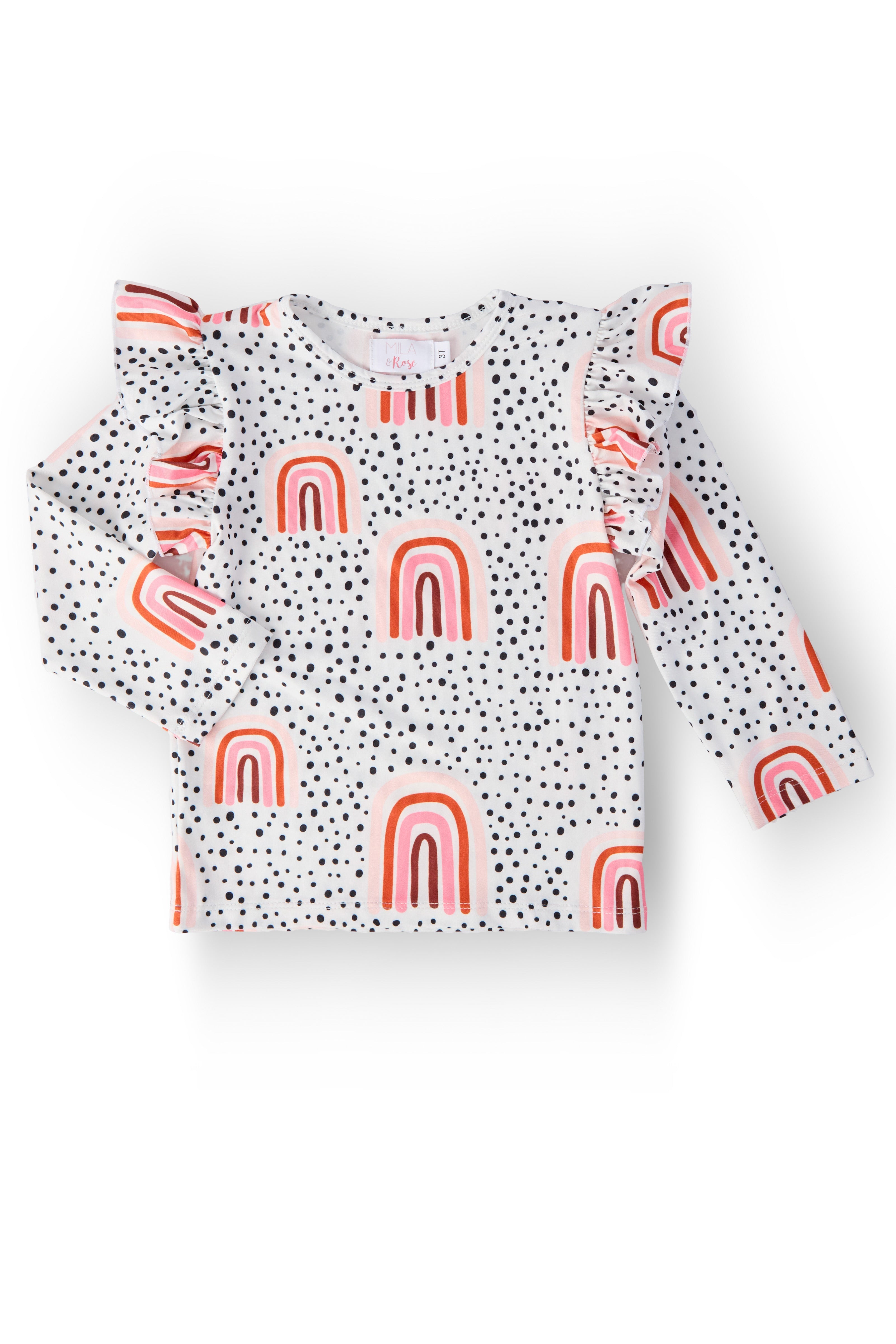 Peach Rainbow L/S Ruffle Tee - Bexa Boutique