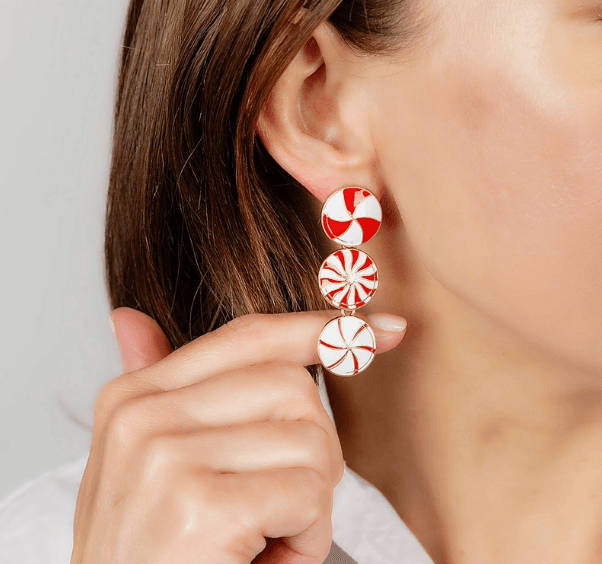 Peppermint Candies Linked Enamel Earrings in Red & White - Pretty Crafty Lady Shop