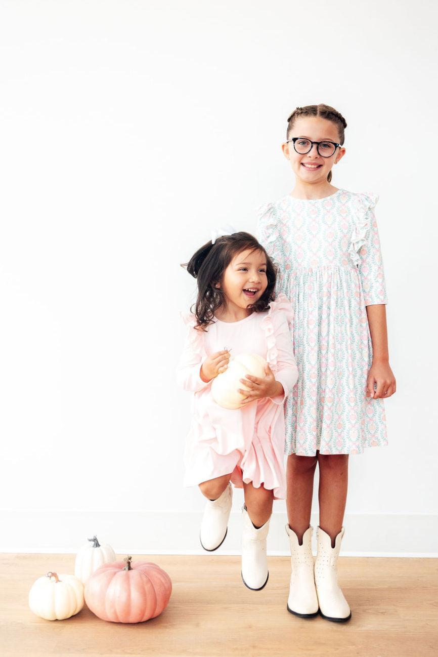 Petal Pink L/S Ruffle Twirl Dress - Bexa Boutique