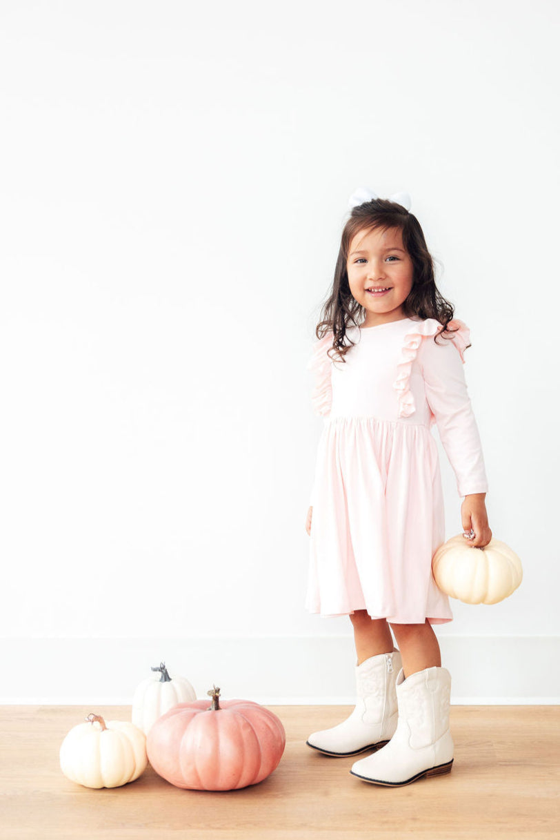 Petal Pink L/S Ruffle Twirl Dress - Bexa Boutique