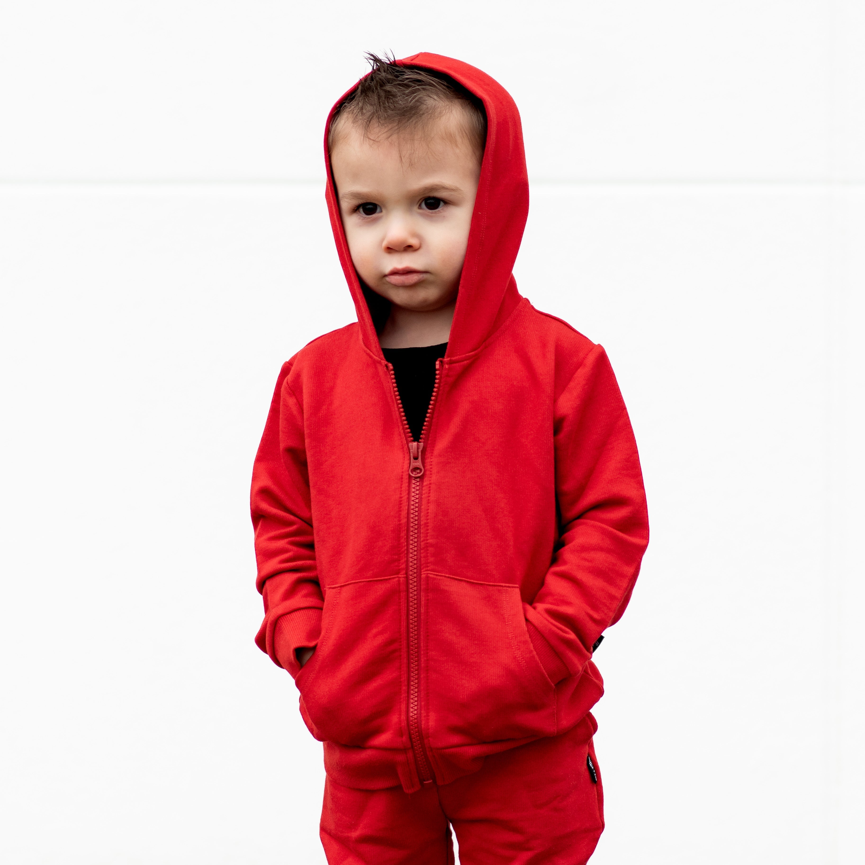 ZIP HOODIE- Red Bamboo French Terry - Bexa Boutique