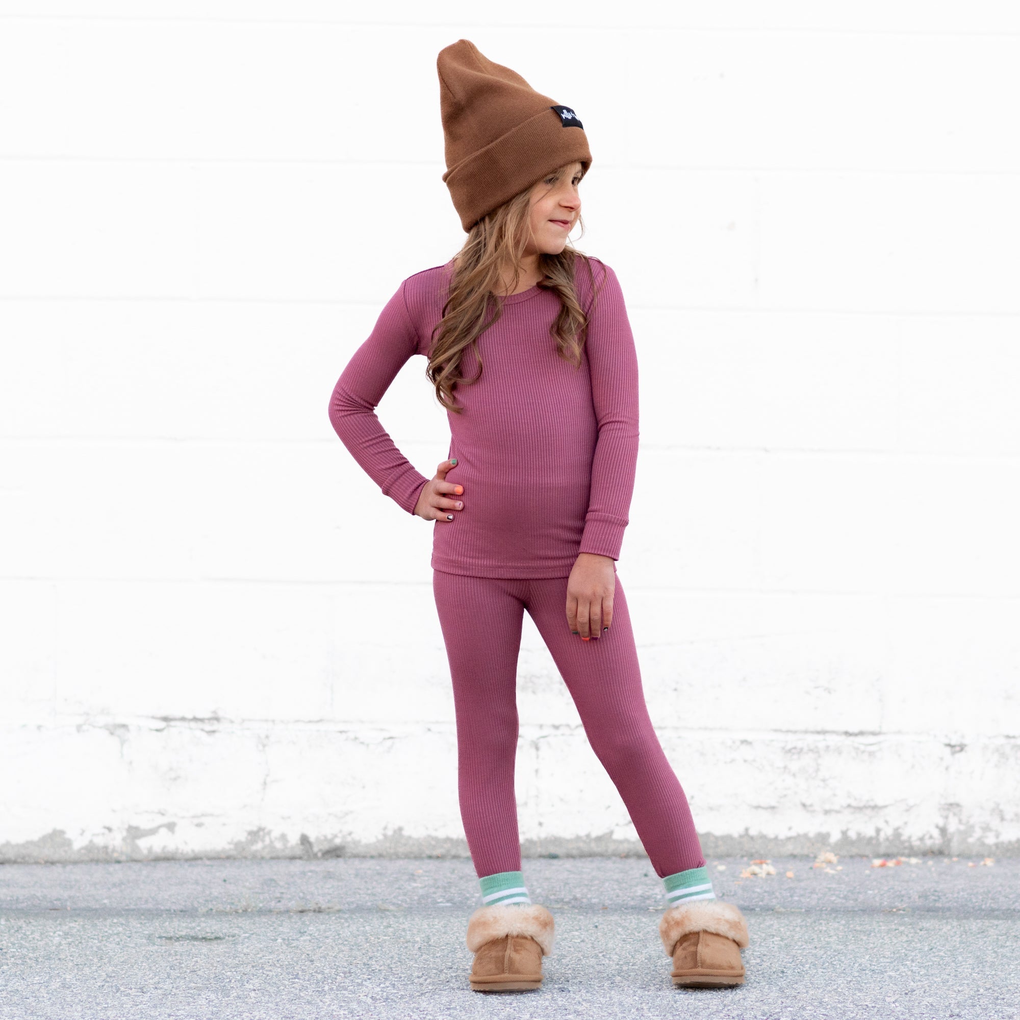 LONG SLEEVE 2 PIECE SETS- Mauve Ribbed - Bexa Boutique