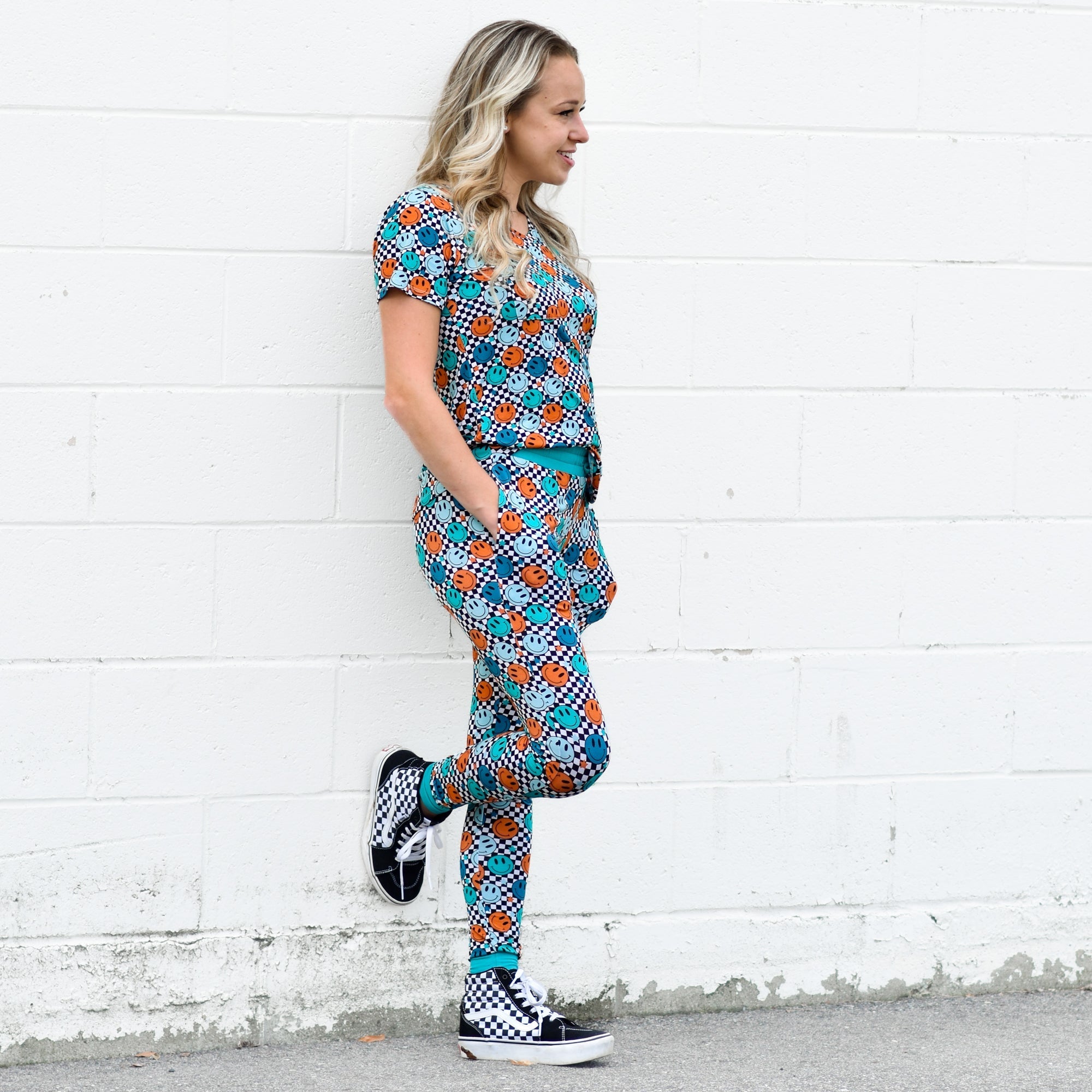 MAMA JOGGERS- Blue Smiles Check - Bexa Boutique