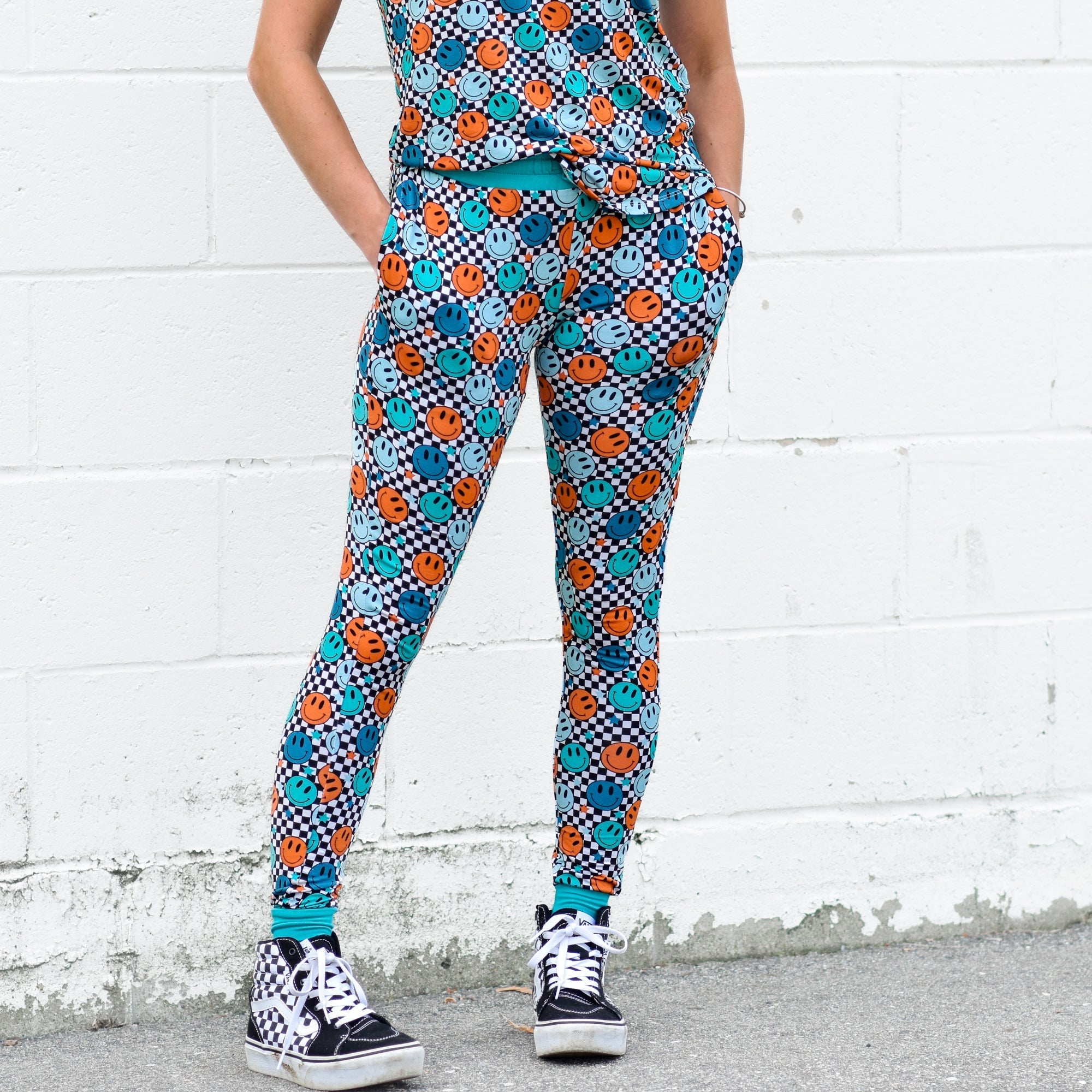 MAMA JOGGERS- Blue Smiles Check - Bexa Boutique