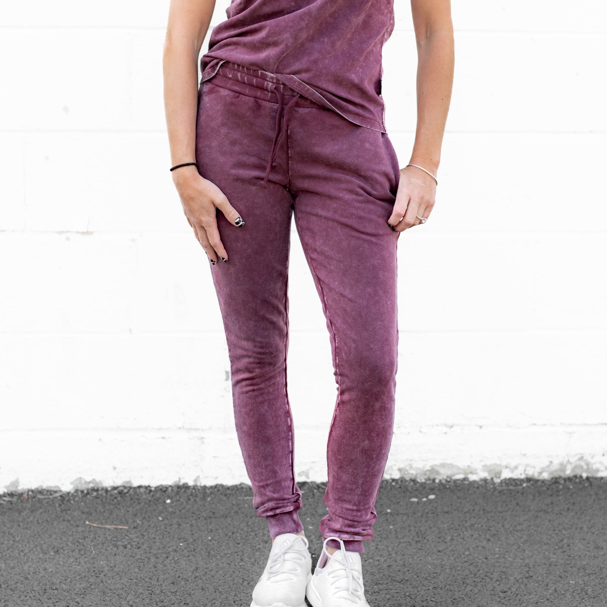 MAMA JOGGERS- Oxblood Snow Wash - Bexa Boutique