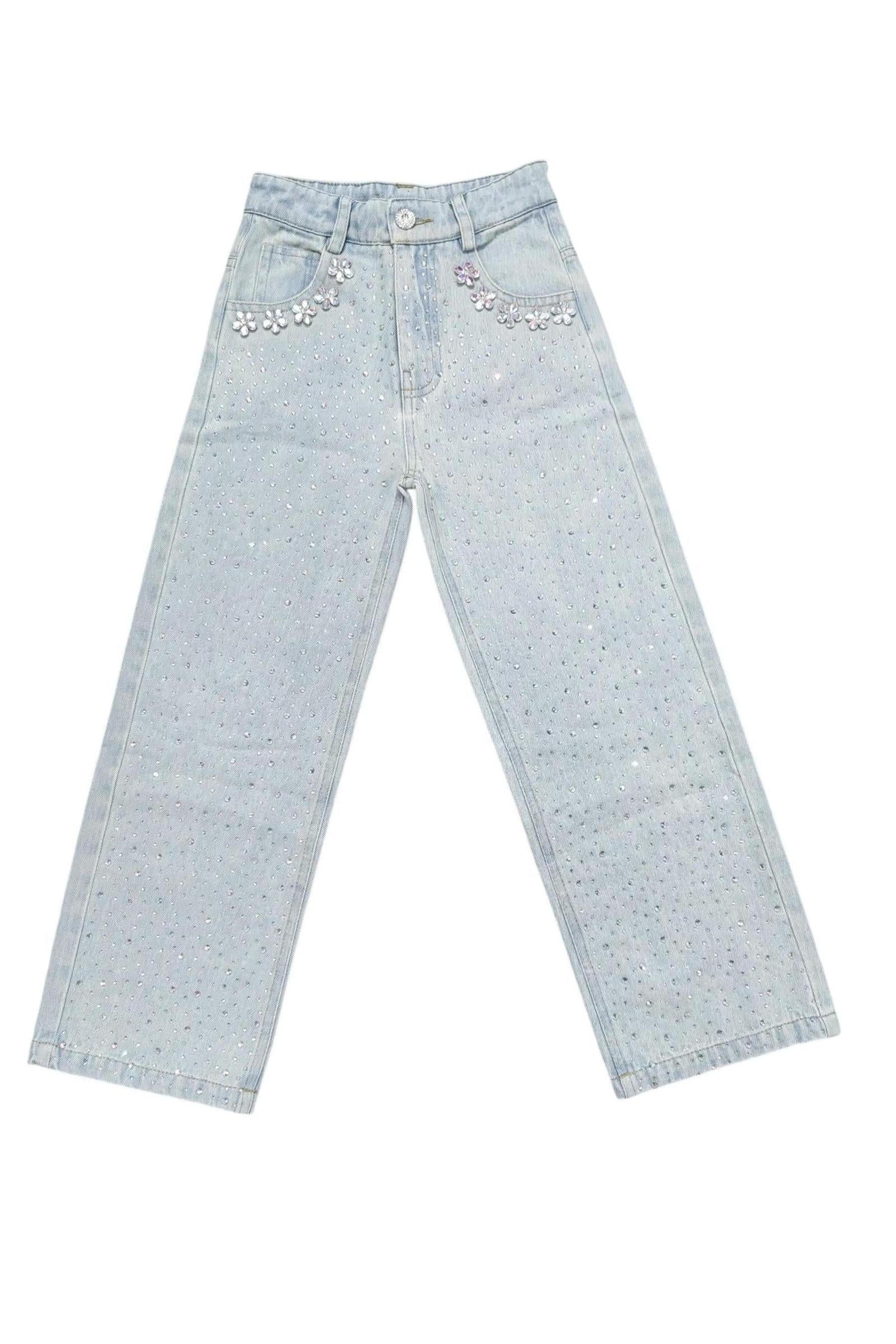 Wide Leg Gem Embellished Jeans