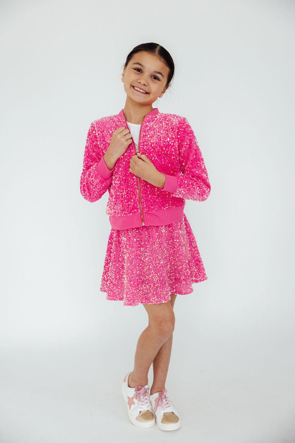 Pink Velvet Sequin Twirl Skort - Bexa Boutique