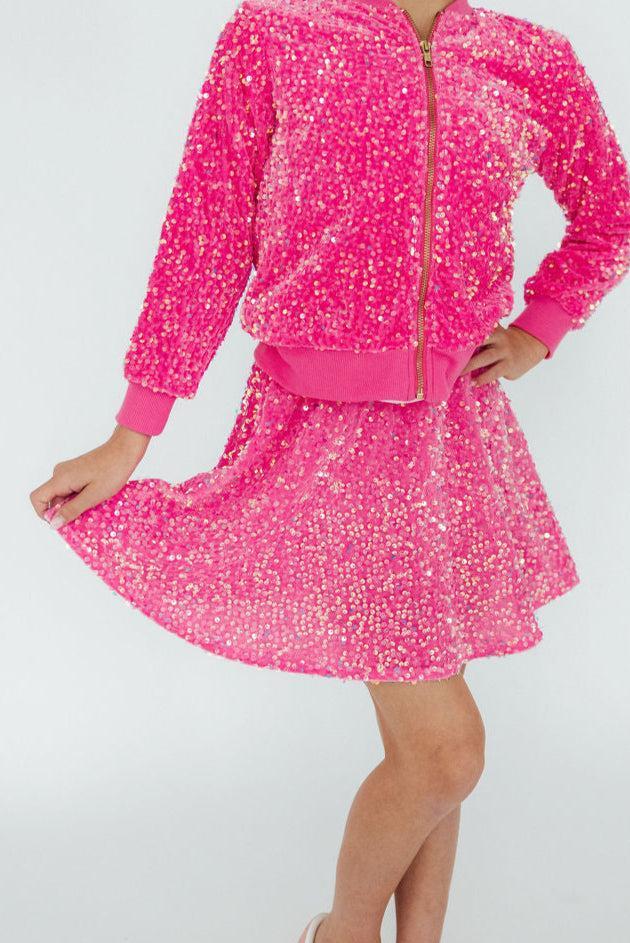 Pink Velvet Sequin Twirl Skort - Bexa Boutique