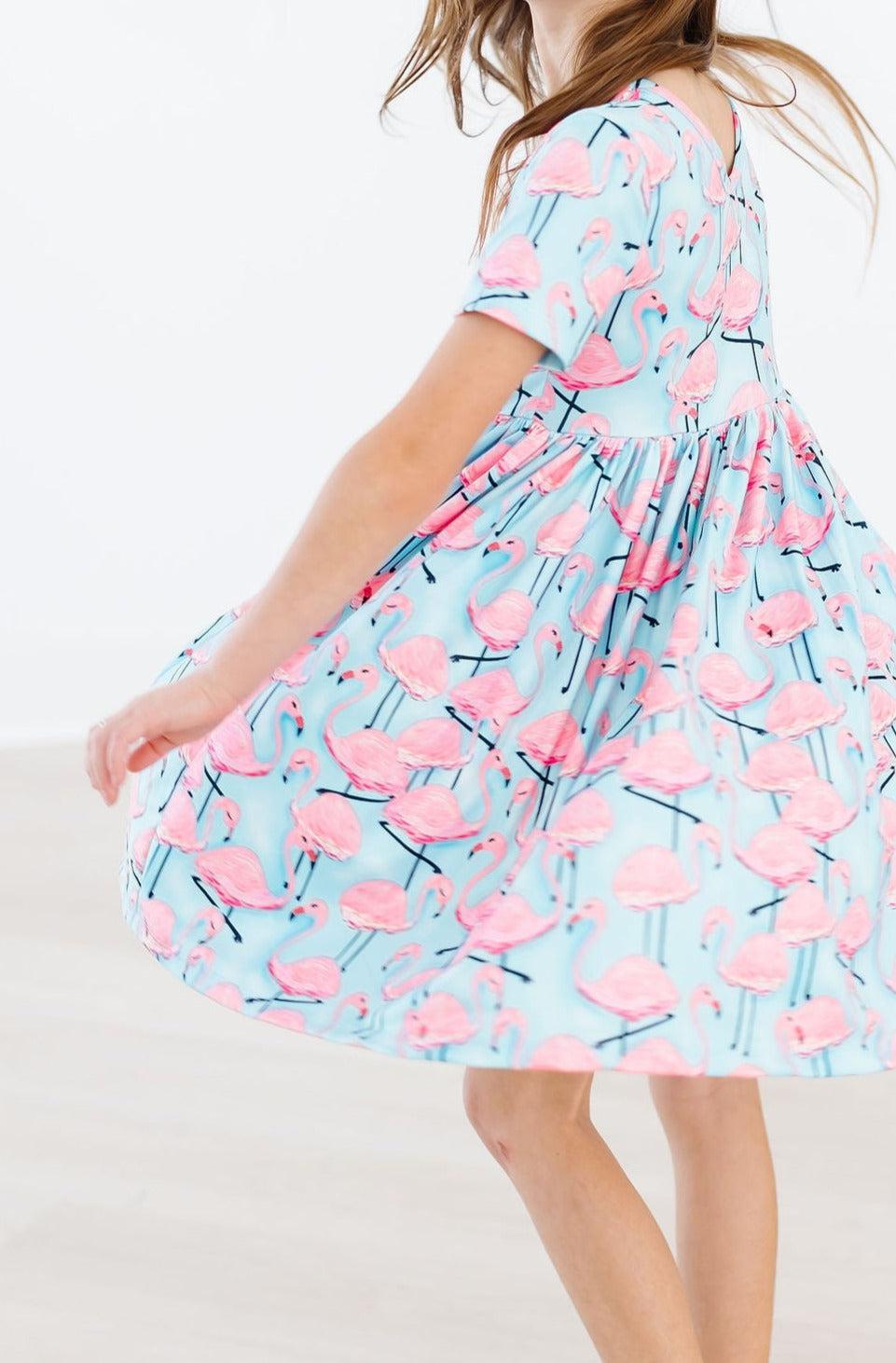 Pretty in Pink Flamingos S/S Pocket Twirl Dress - Bexa Boutique