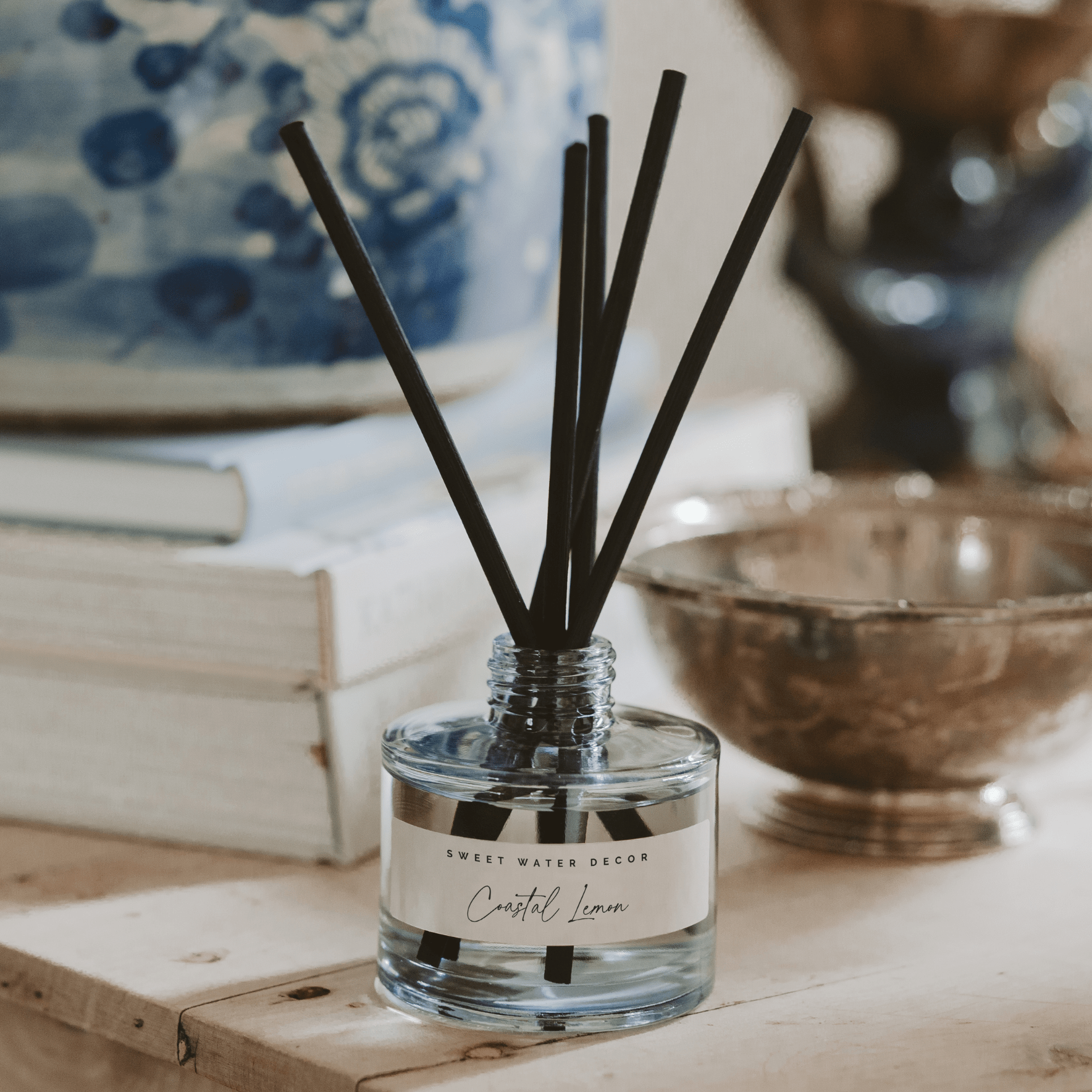 Coastal Lemon Blue Tinted Glass Jar Reed Diffuser - Bexa Boutique