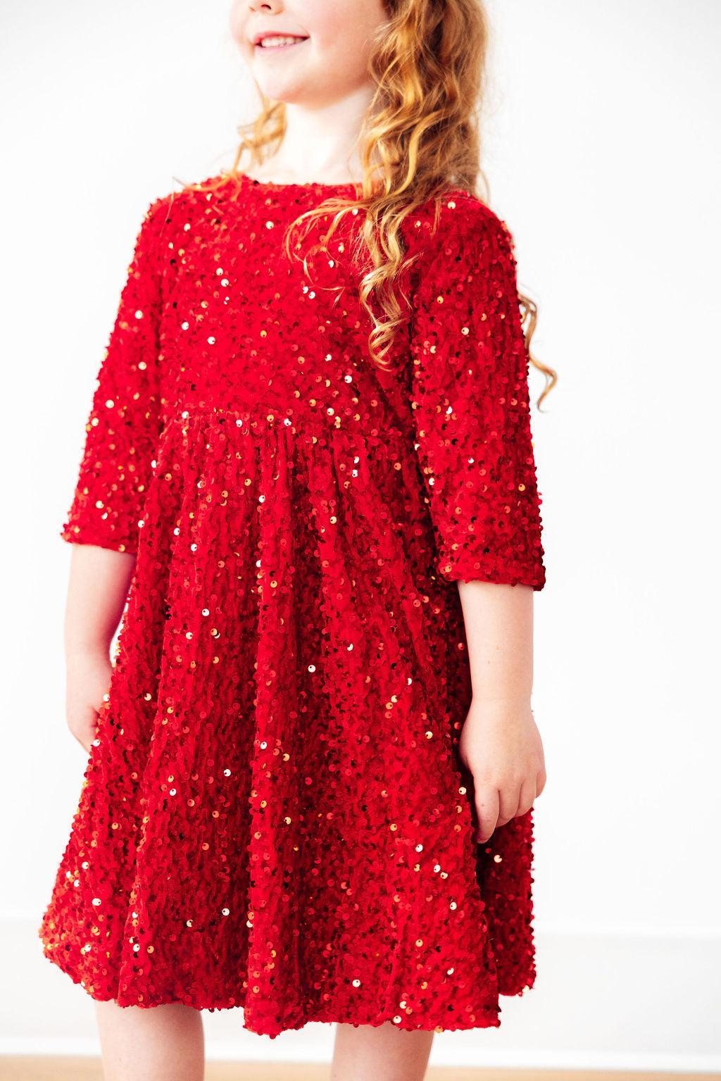 Red Velvet Sequin Dress - Bexa Boutique