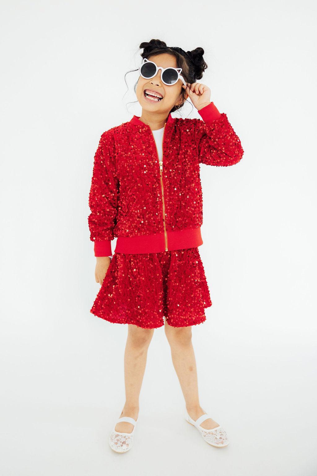 Red Velvet Sequin Twirl Skort - Bexa Boutique