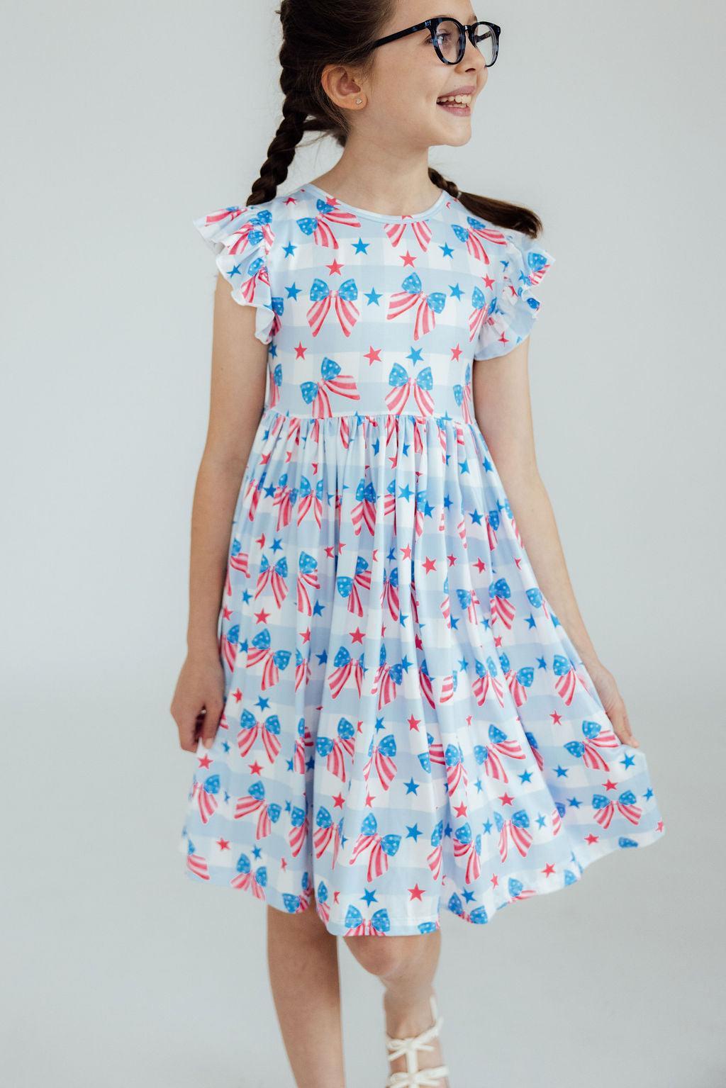 Red, White & Bows Flutter Sleeve Twirl Dress - Bexa Boutique