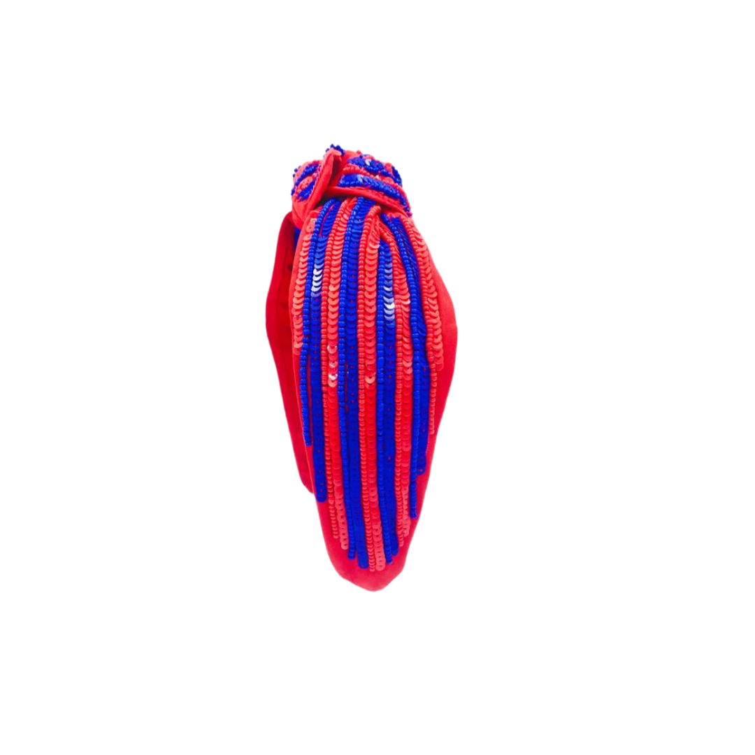 Headband Knot - Sequin Stripe - Red and Blue - Bexa Boutique