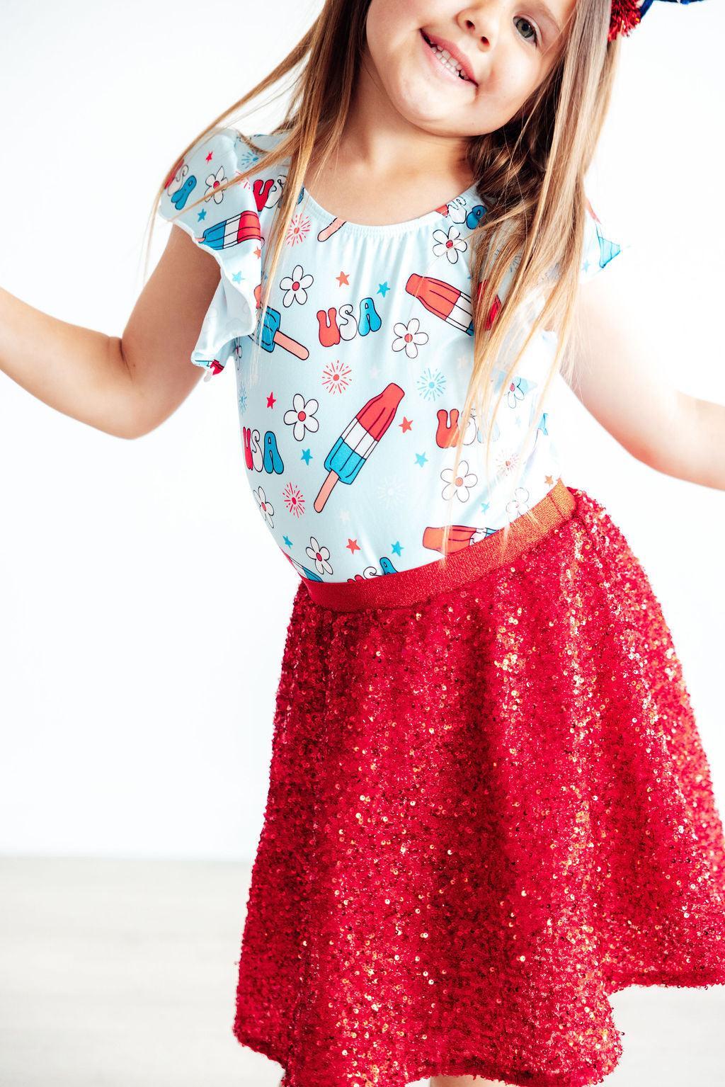 SALE Proudly Patriotic S/S Flutter Sleeve Leotard - Bexa Boutique
