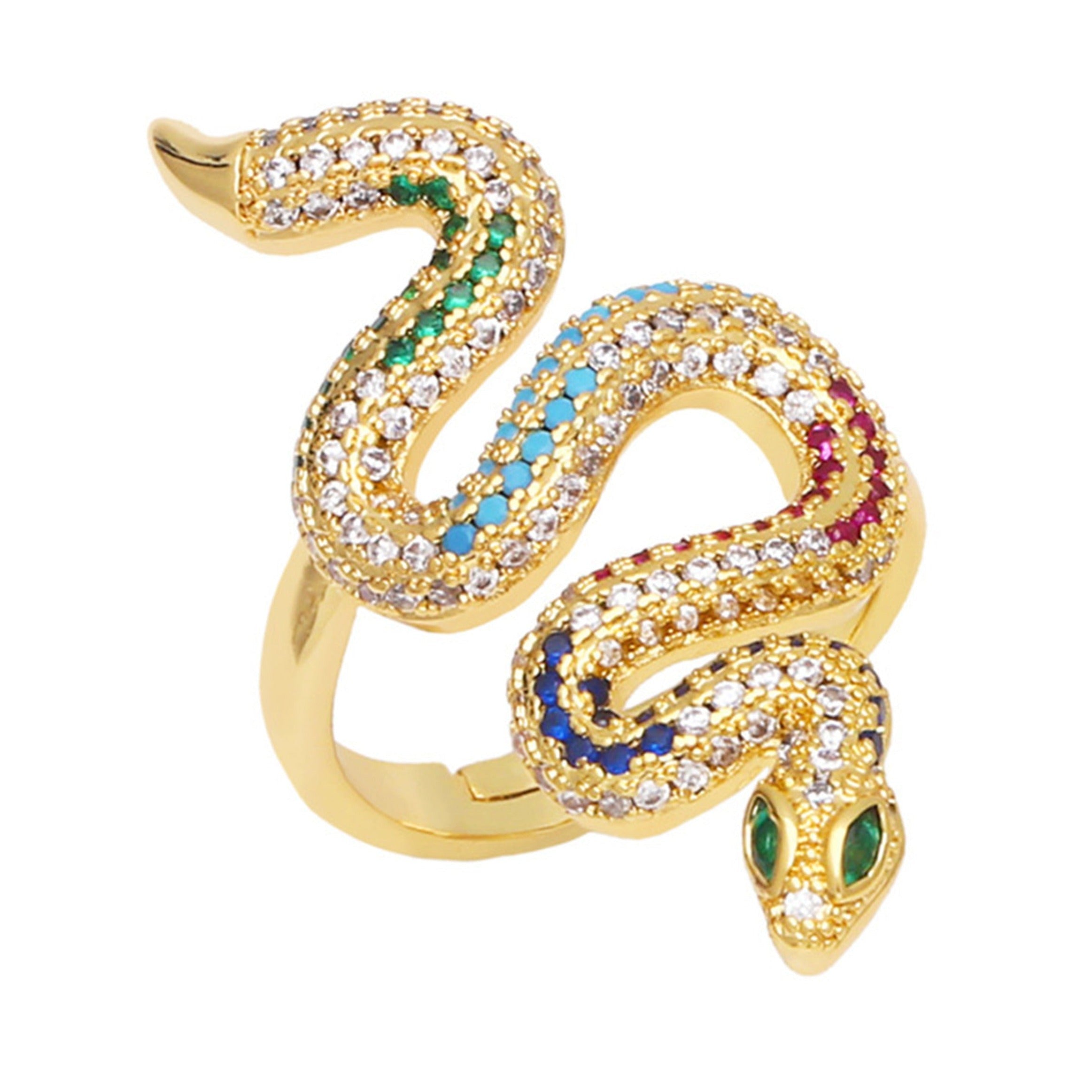 Snake Cubic Zirconia Multi Color God Tone Rings - gold - Bexa Boutique