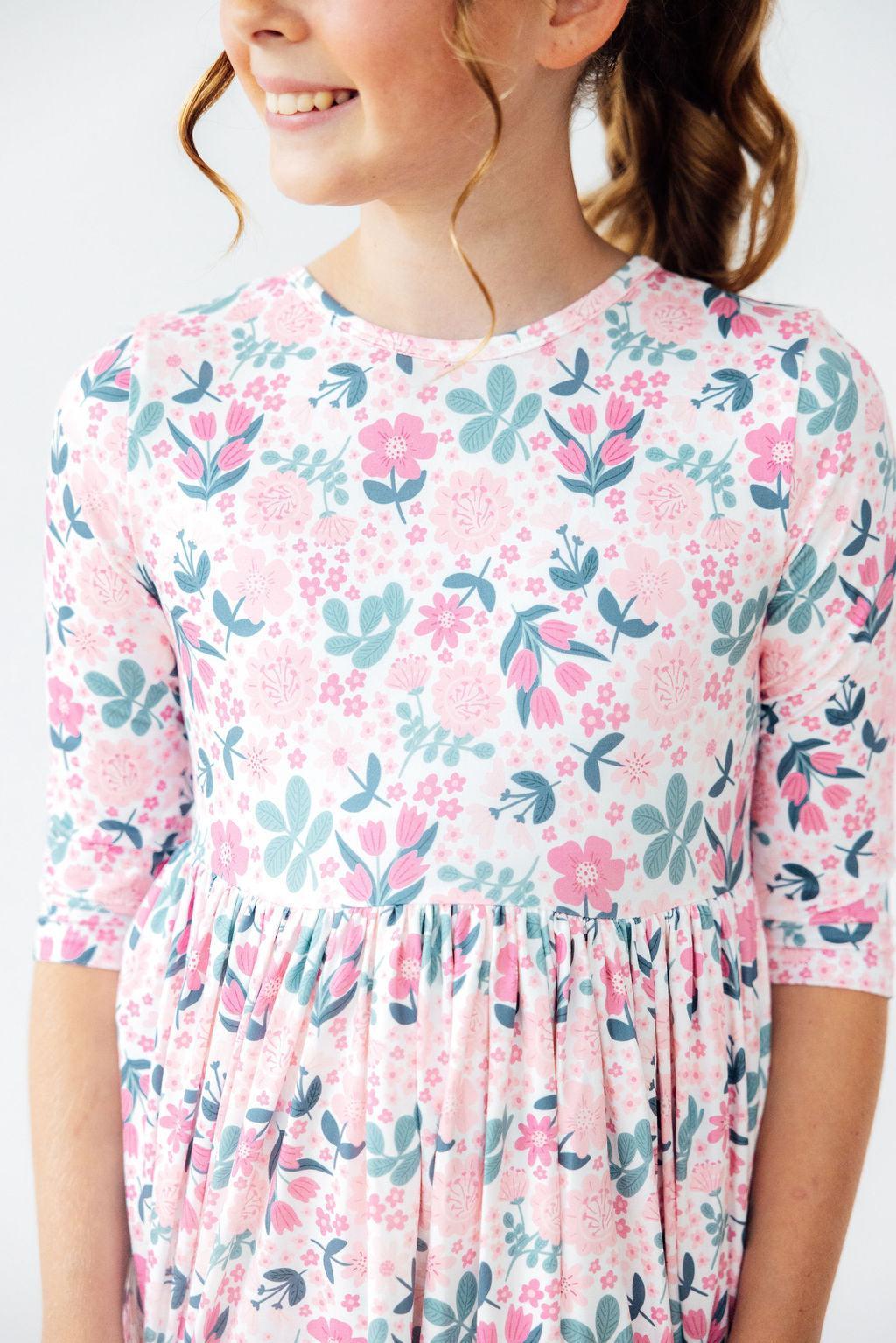 Softly Blooming 3/4 Sleeve Pocket Twirl Dress - Bexa Boutique