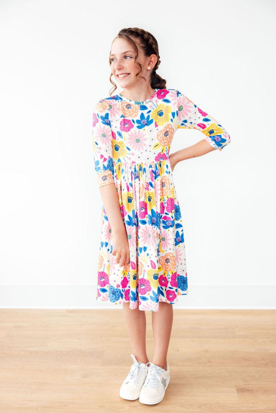 SALE Sunshine Floral 3/4 Sleeve Pocket Twirl Dress - Bexa Boutique