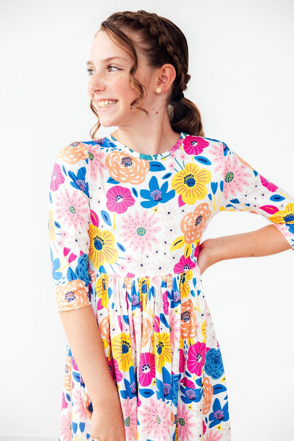 SALE Sunshine Floral 3/4 Sleeve Pocket Twirl Dress - Bexa Boutique