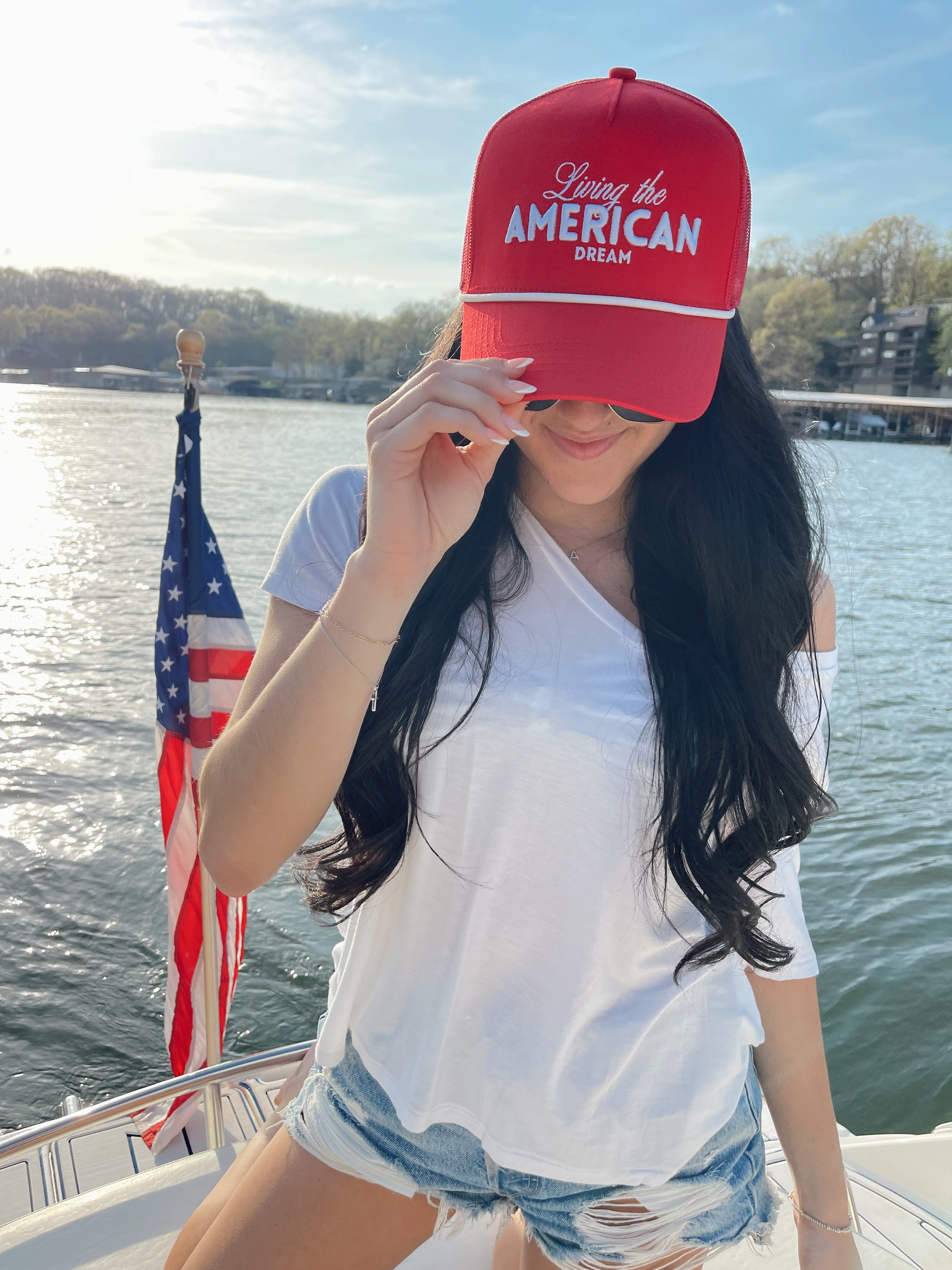 Living the American Dream - Red Vintage Trucker Hat - Red - Bexa Boutique