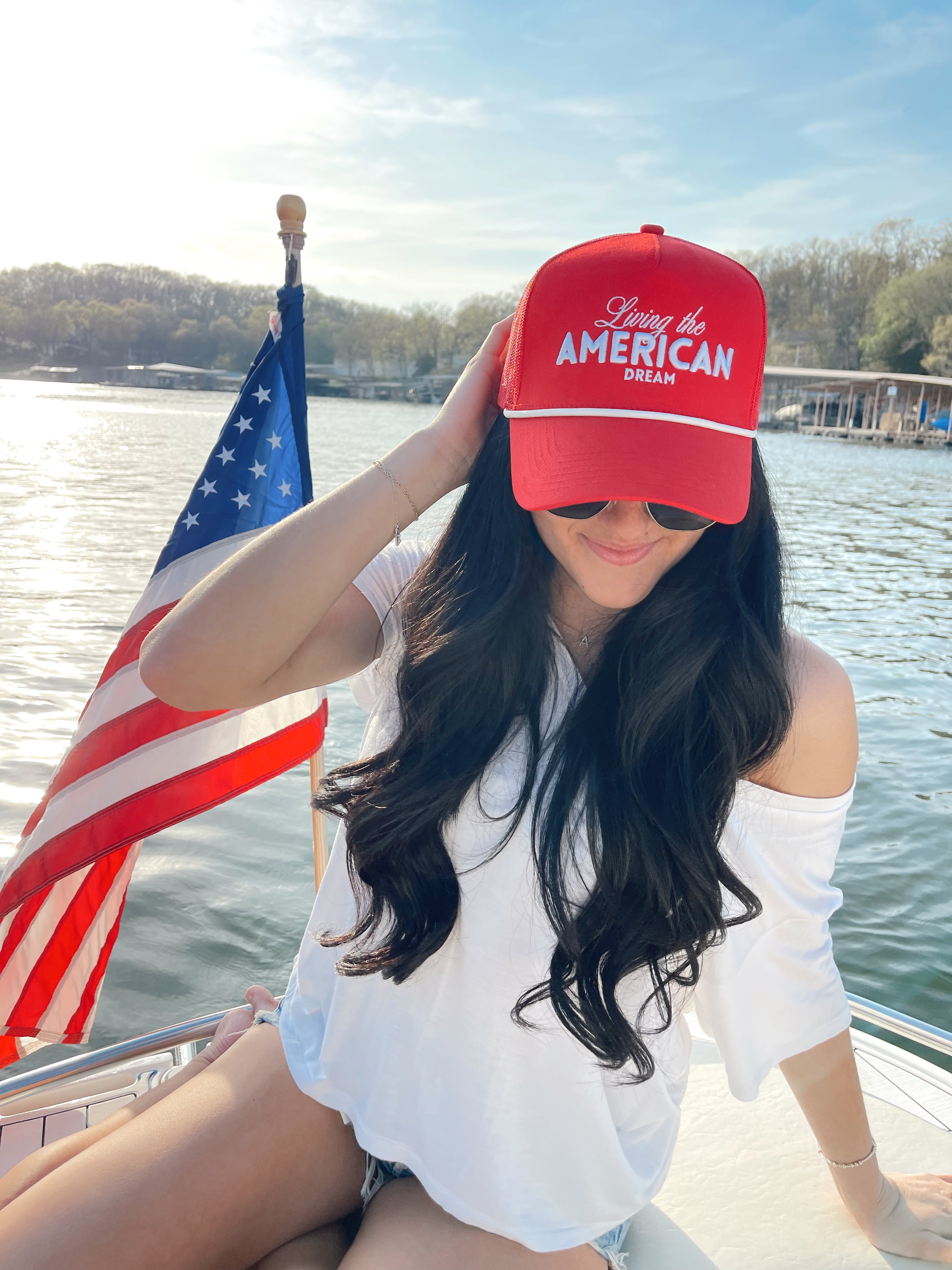 Living the American Dream - Red Vintage Trucker Hat - Red - Bexa Boutique