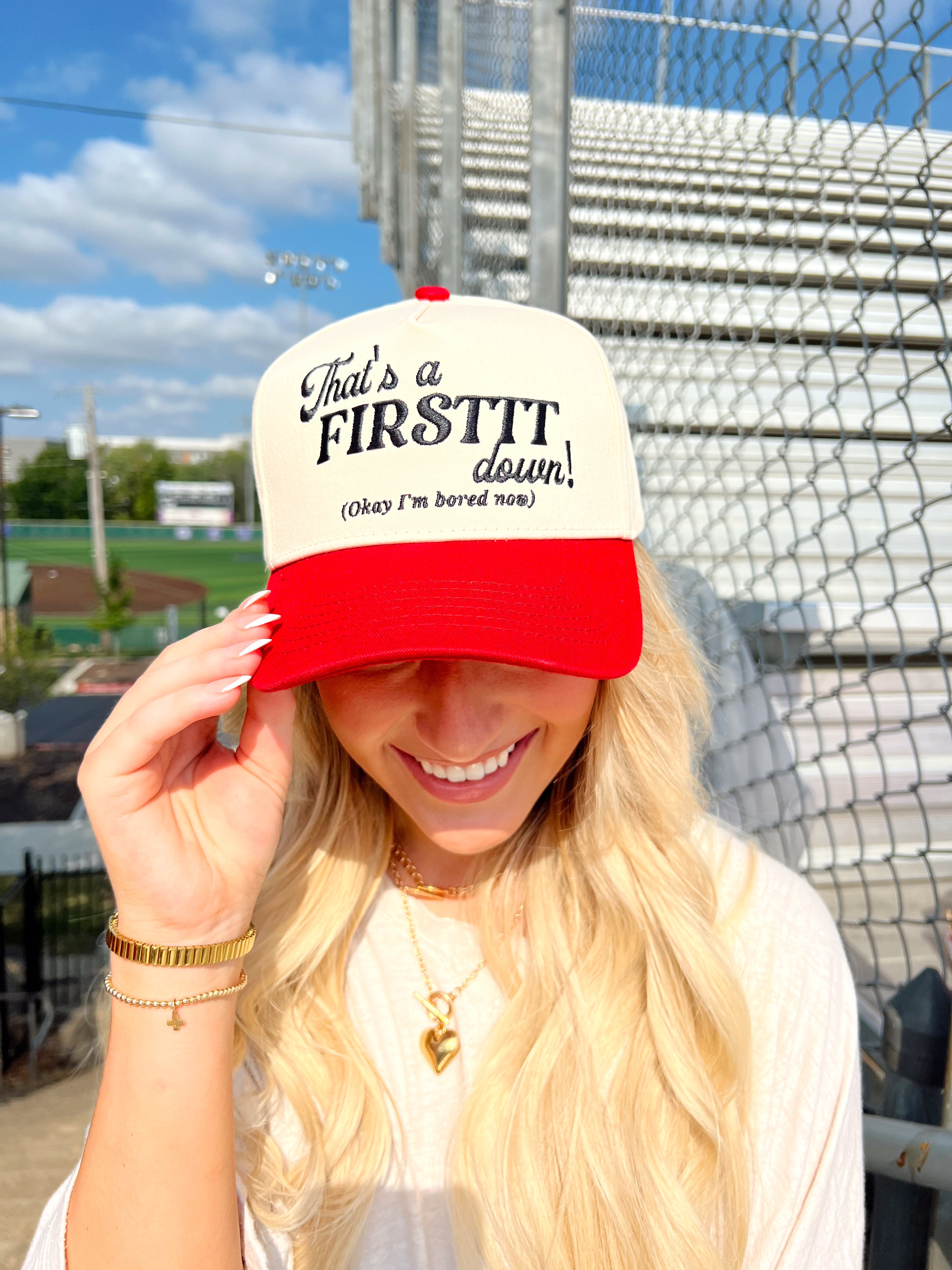 That's a Firstttt Down Vintage Trucker Hat - Red - Bexa Boutique