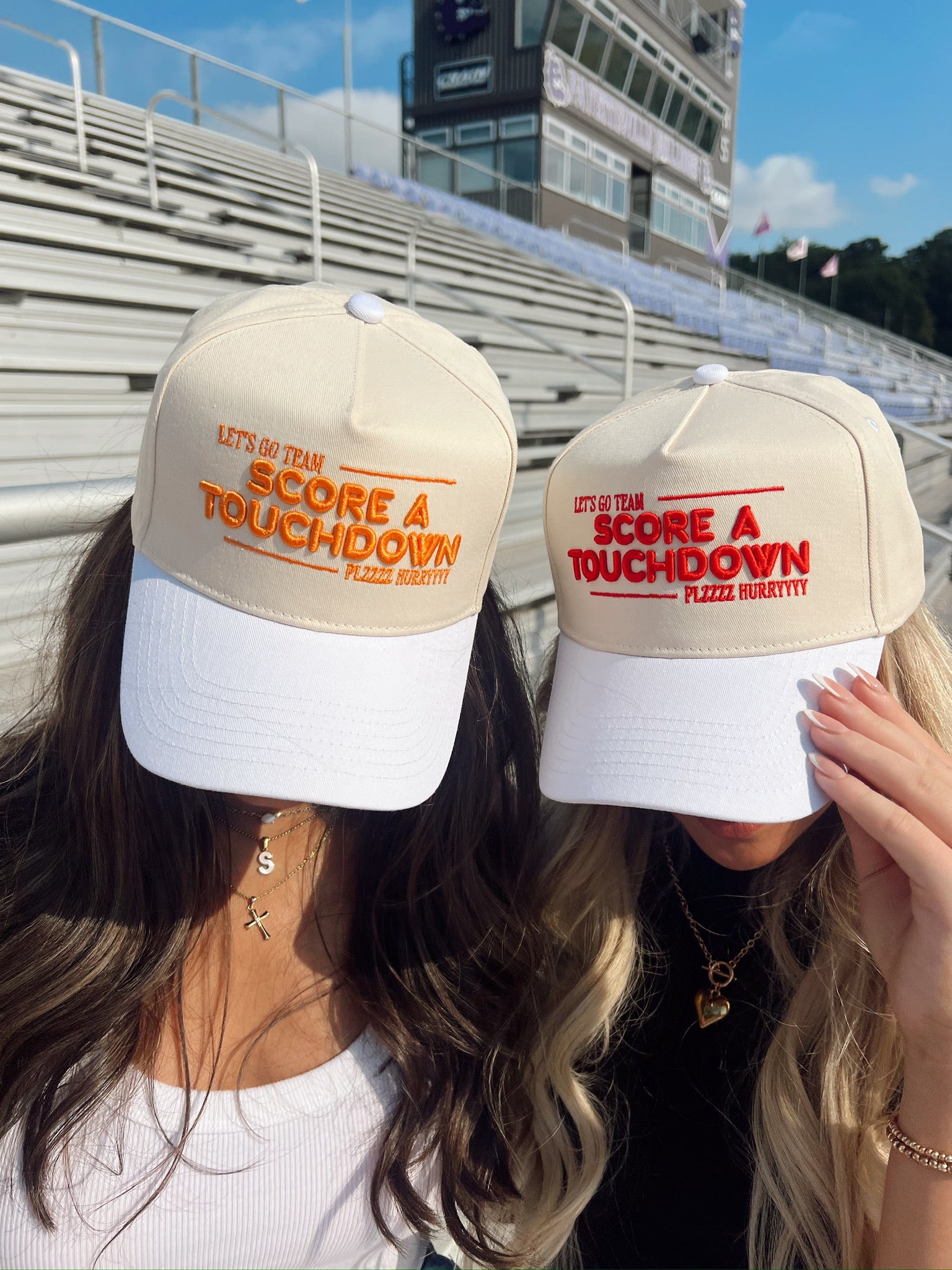 Score a Touchdown Plz Hurry - White Vintage Trucker Hat - Navy - Bexa Boutique