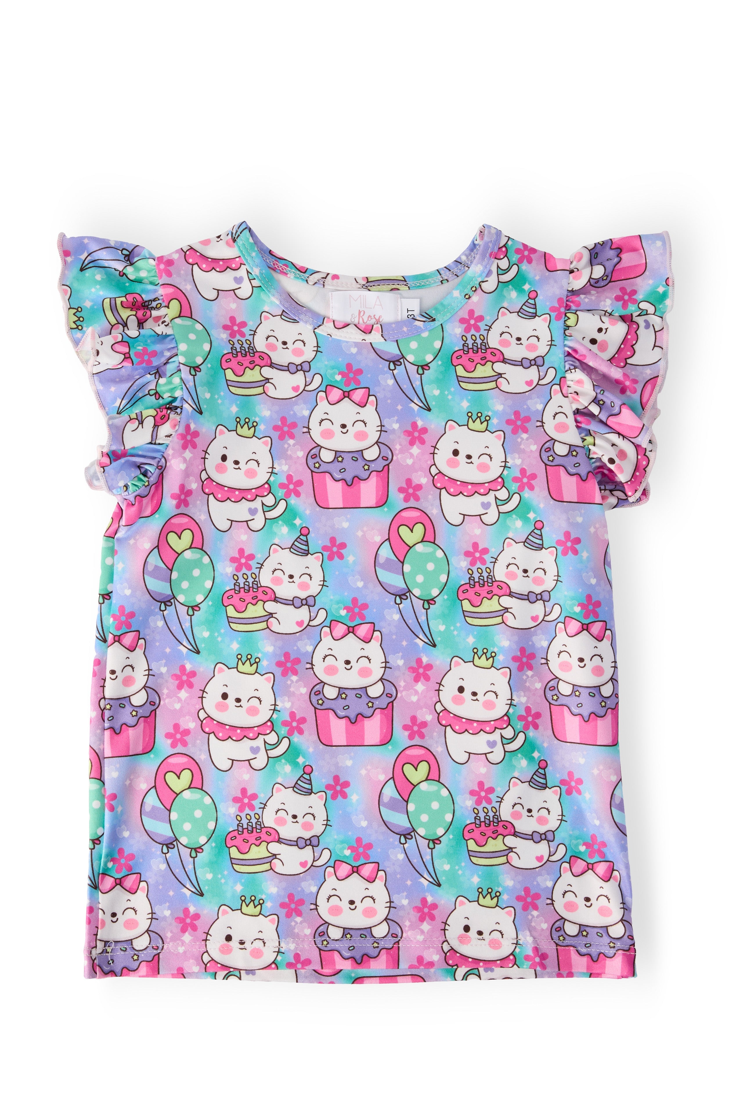 Time To Purr-ty S/S Ruffle Tee - Bexa Boutique