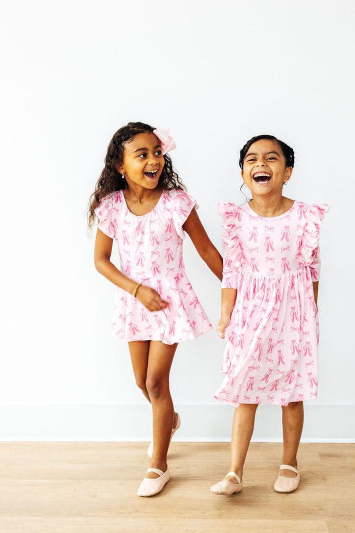 Twirling en Pointe 3/4 Sleeve Ruffle Twirl Dress - Bexa Boutique