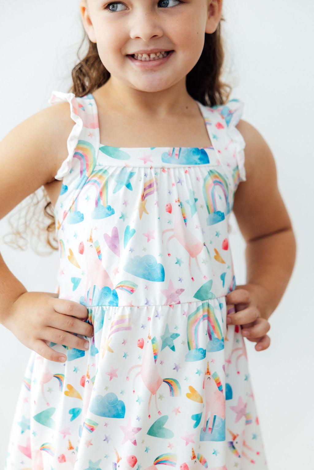 Unicorn Kisses Ruffle Cross Back Dress - Bexa Boutique
