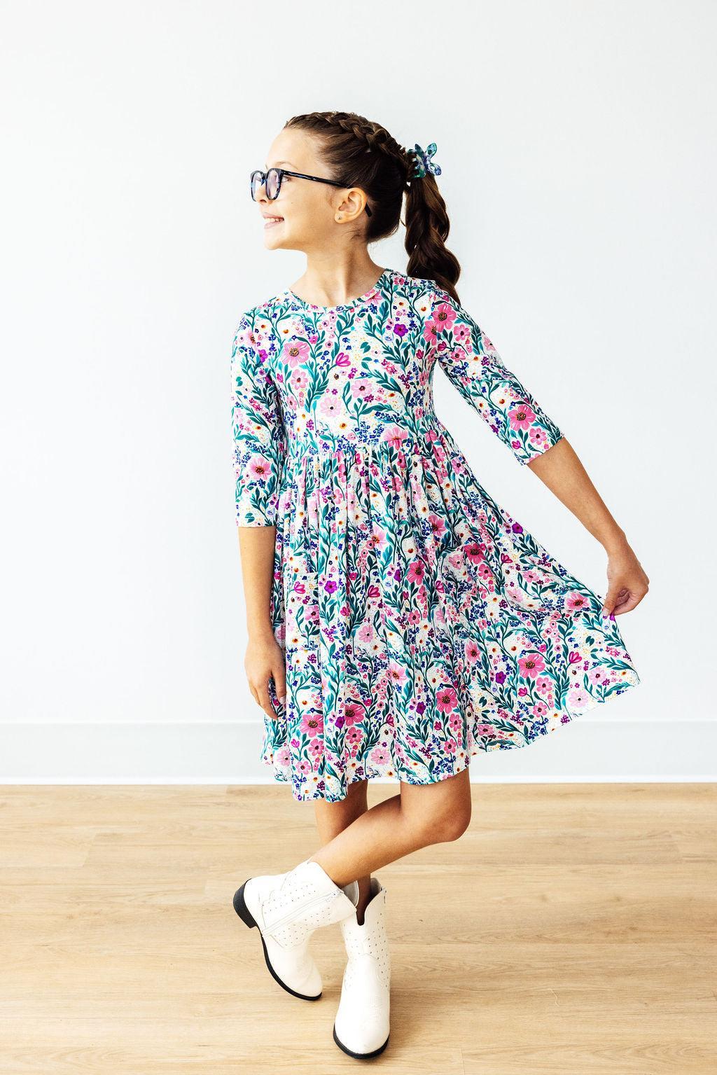 Vivid Garden 3/4 Sleeve Pocket Twirl Dress - Bexa Boutique