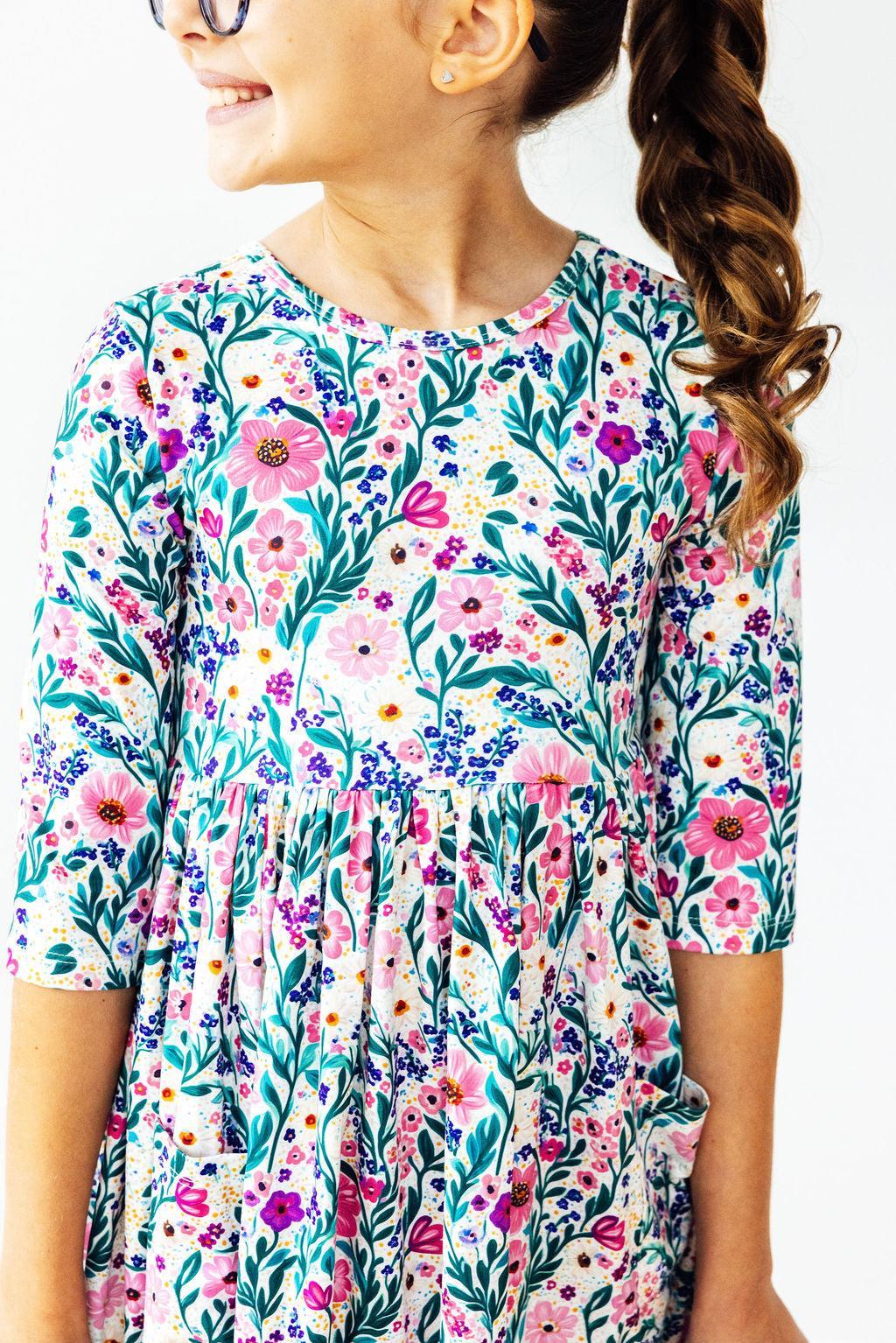 Vivid Garden 3/4 Sleeve Pocket Twirl Dress - Bexa Boutique