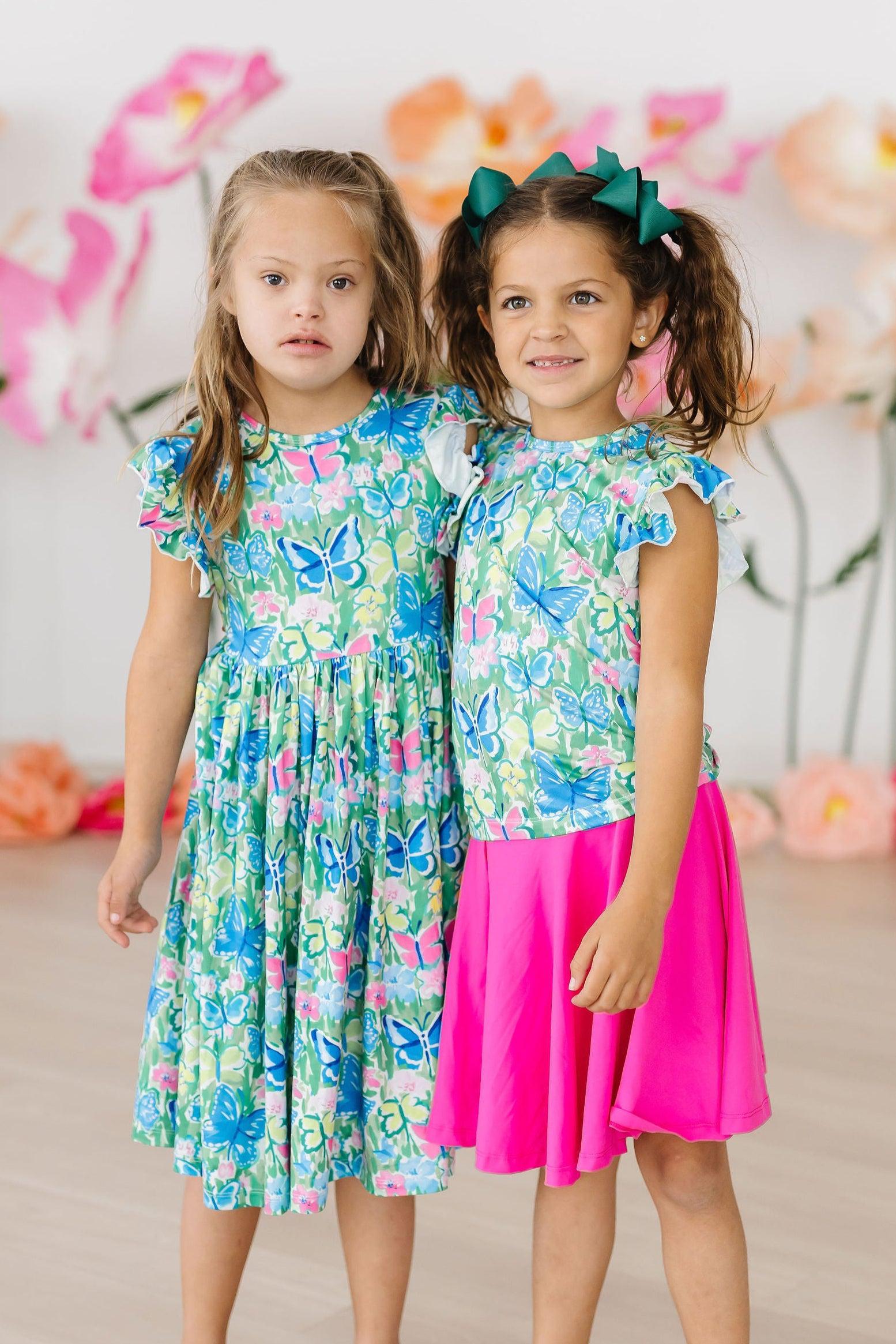 Watercolor Butterflies Flutter Sleeve Twirl Dress - Bexa Boutique