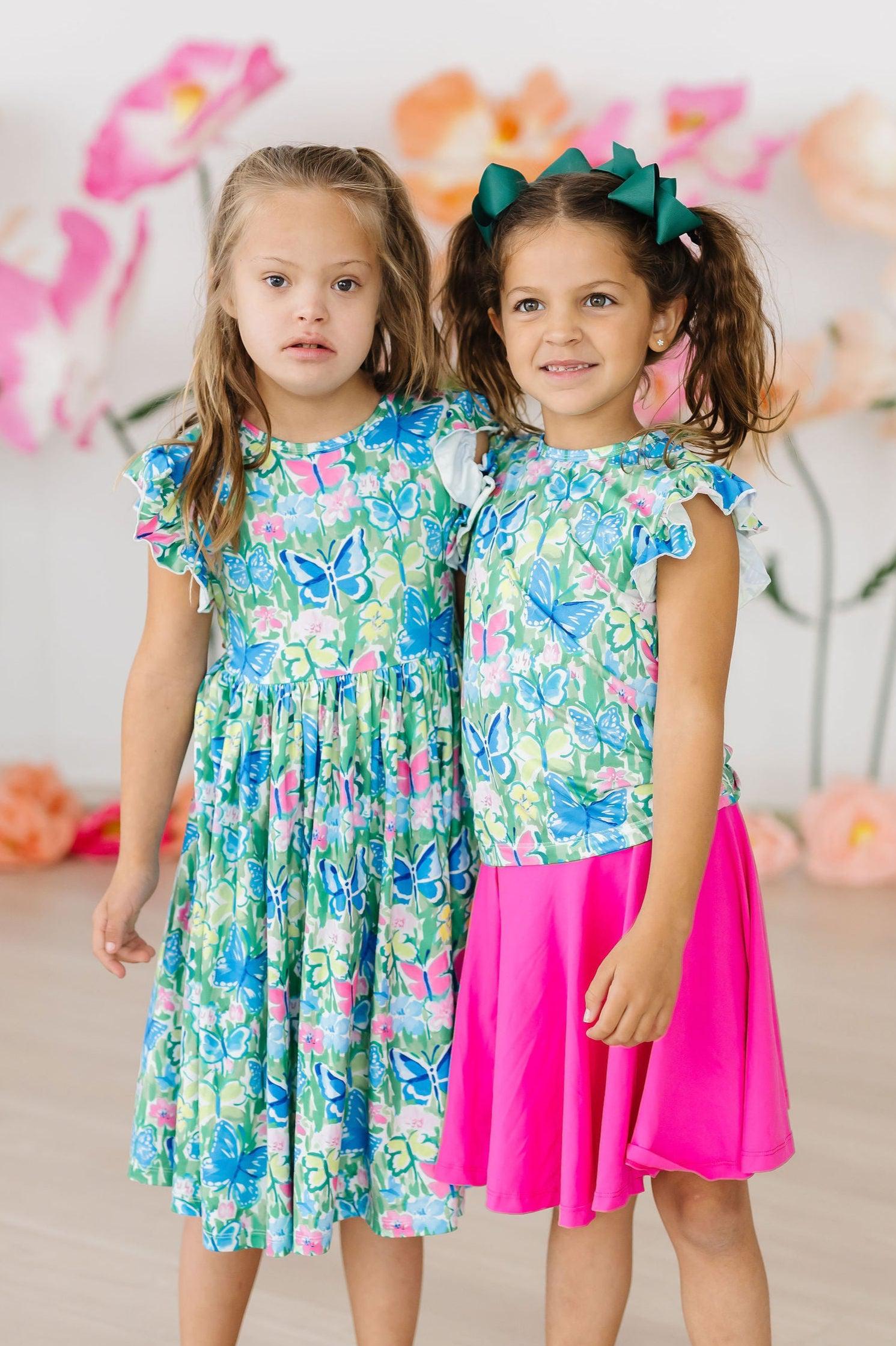 Watercolor Butterflies S/S Ruffle Tee - Bexa Boutique