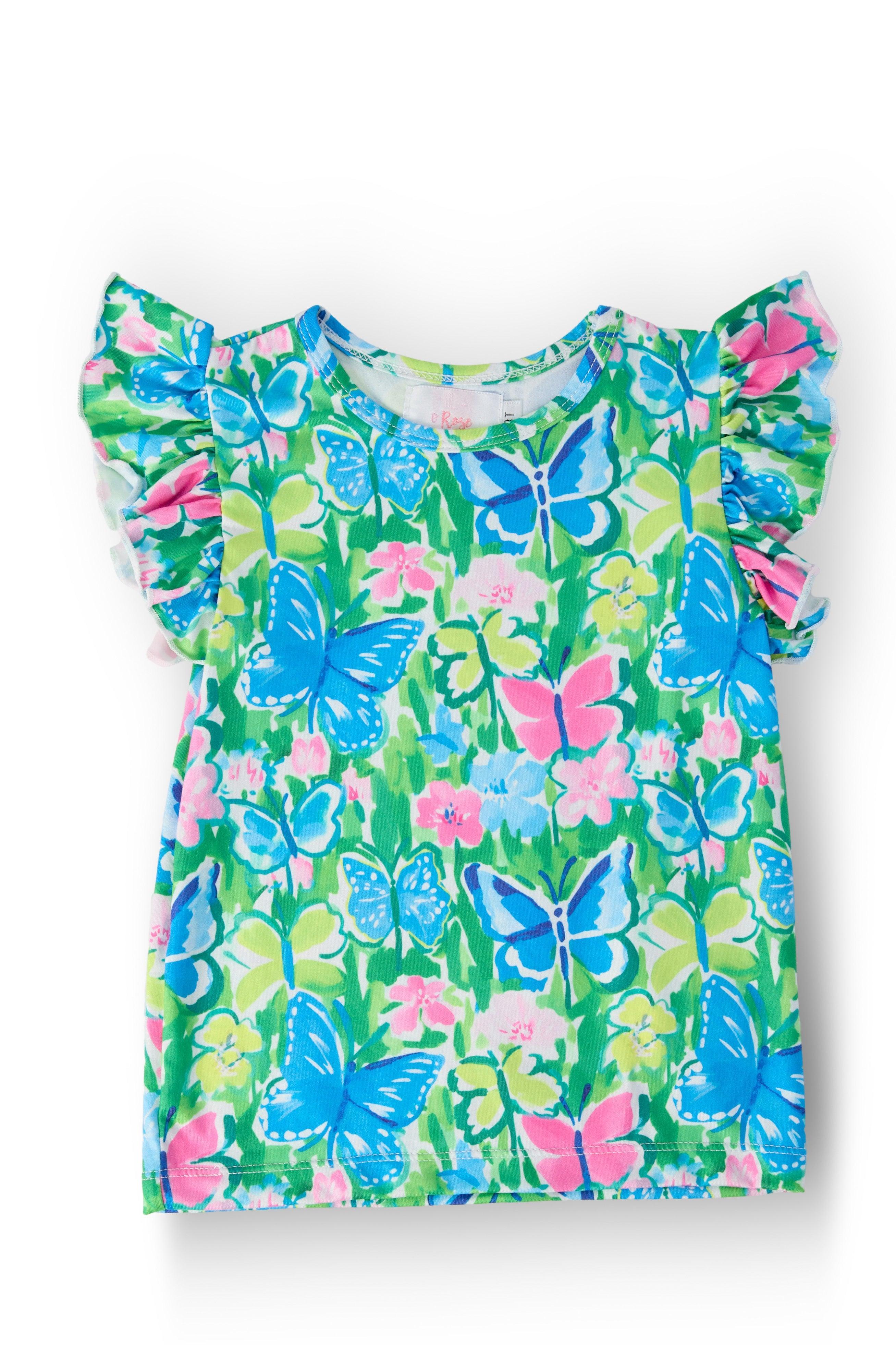Watercolor Butterflies S/S Ruffle Tee - Bexa Boutique